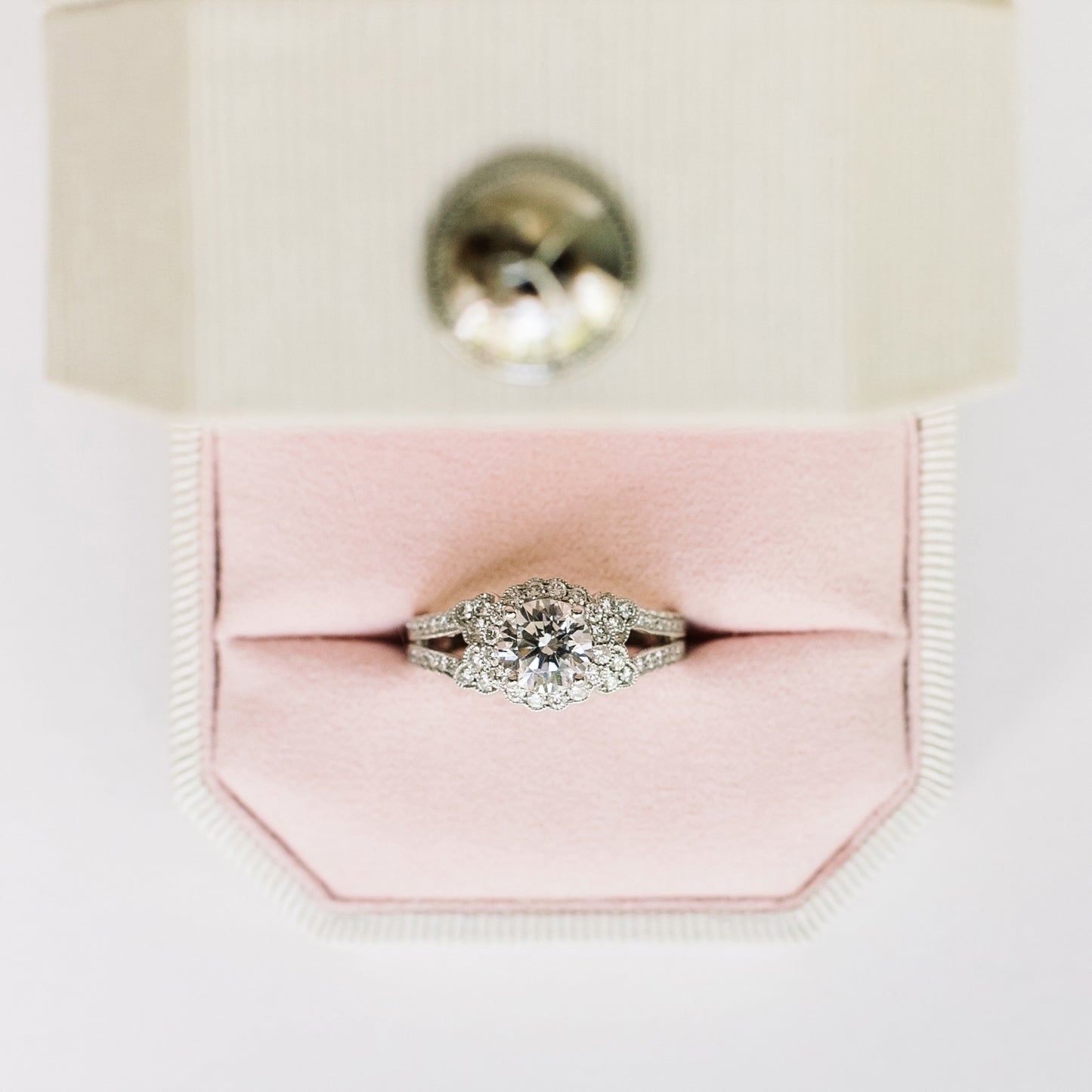 Vintage Halo Split Shank Diamond Engagement Ring
