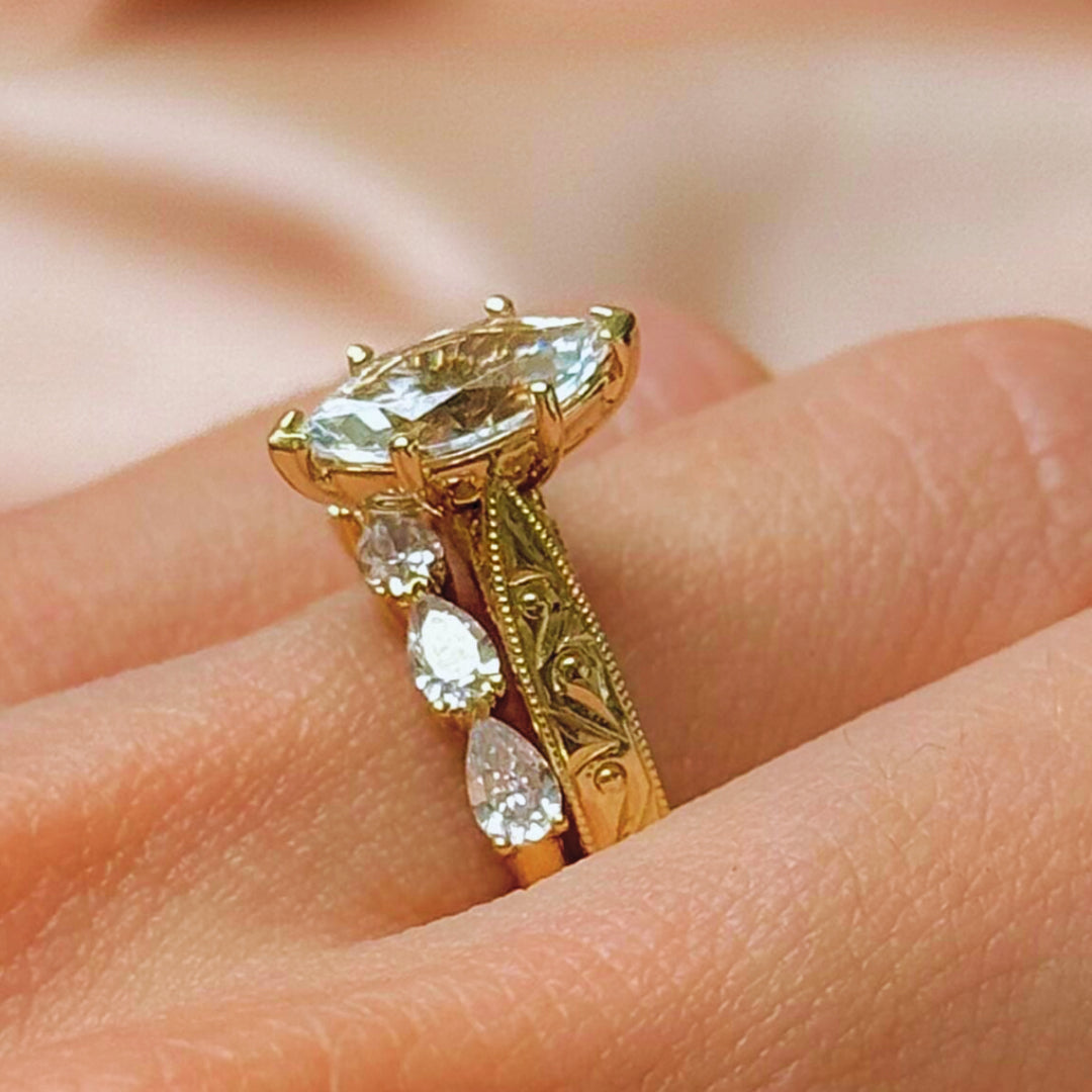 Hand Engraved Vintage Inspired Solitaire Engagement Ring