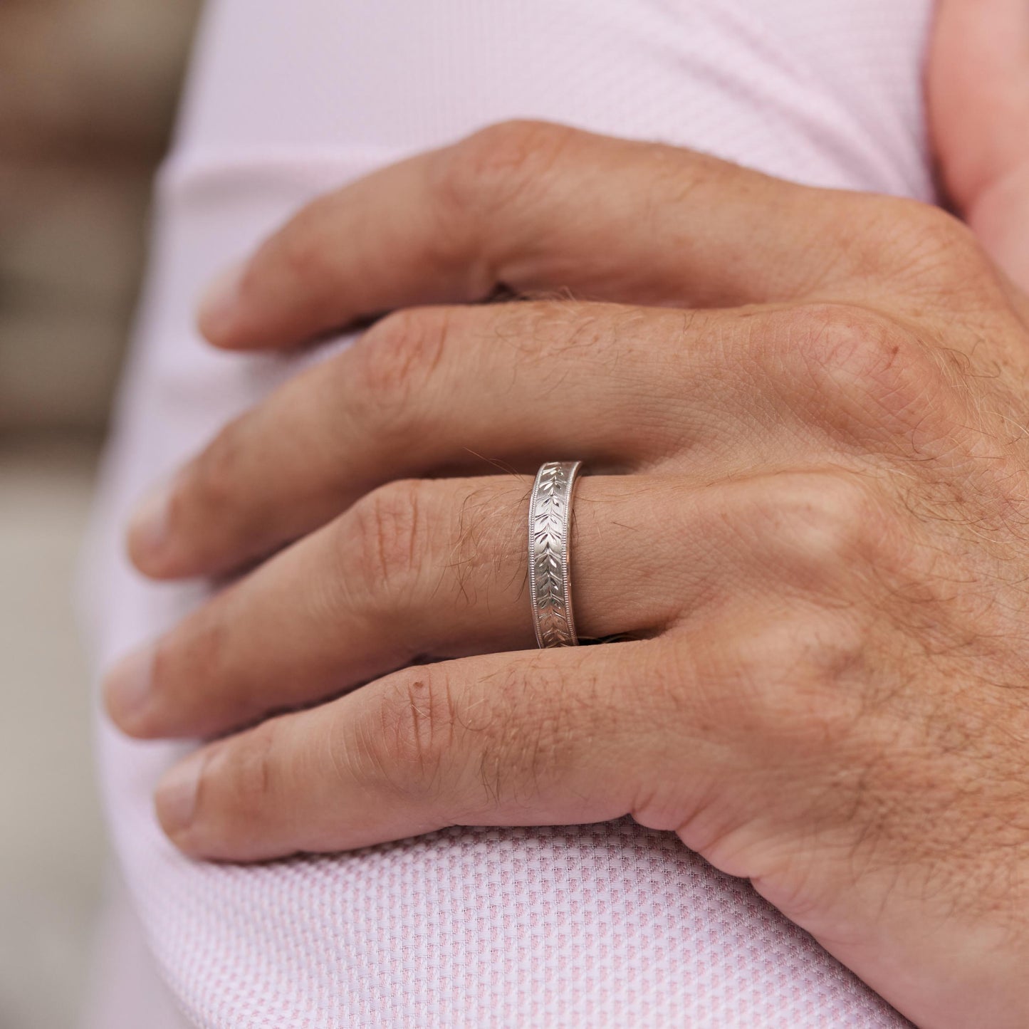 Rose Floral Engraved Wedding Band, 5mm