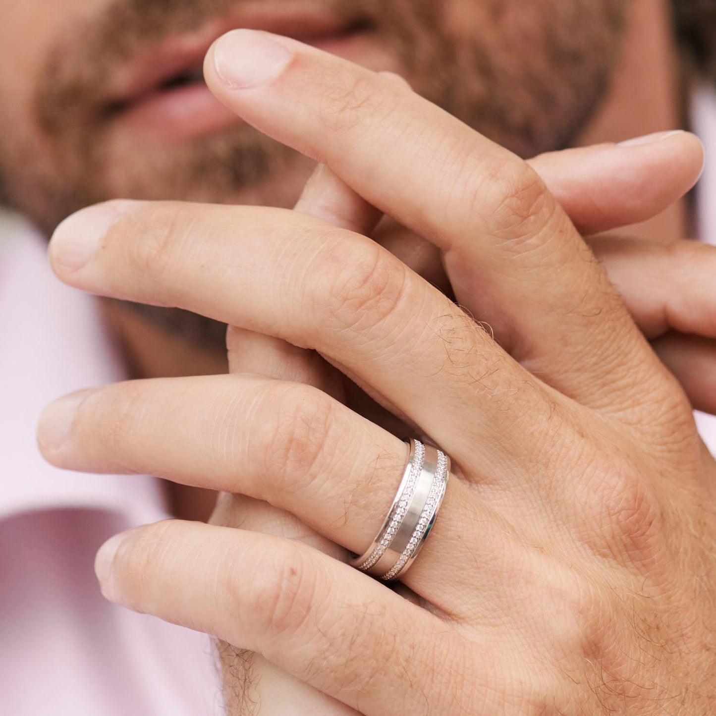 Diamond Eternity Satin Wedding Band, 7.5mm