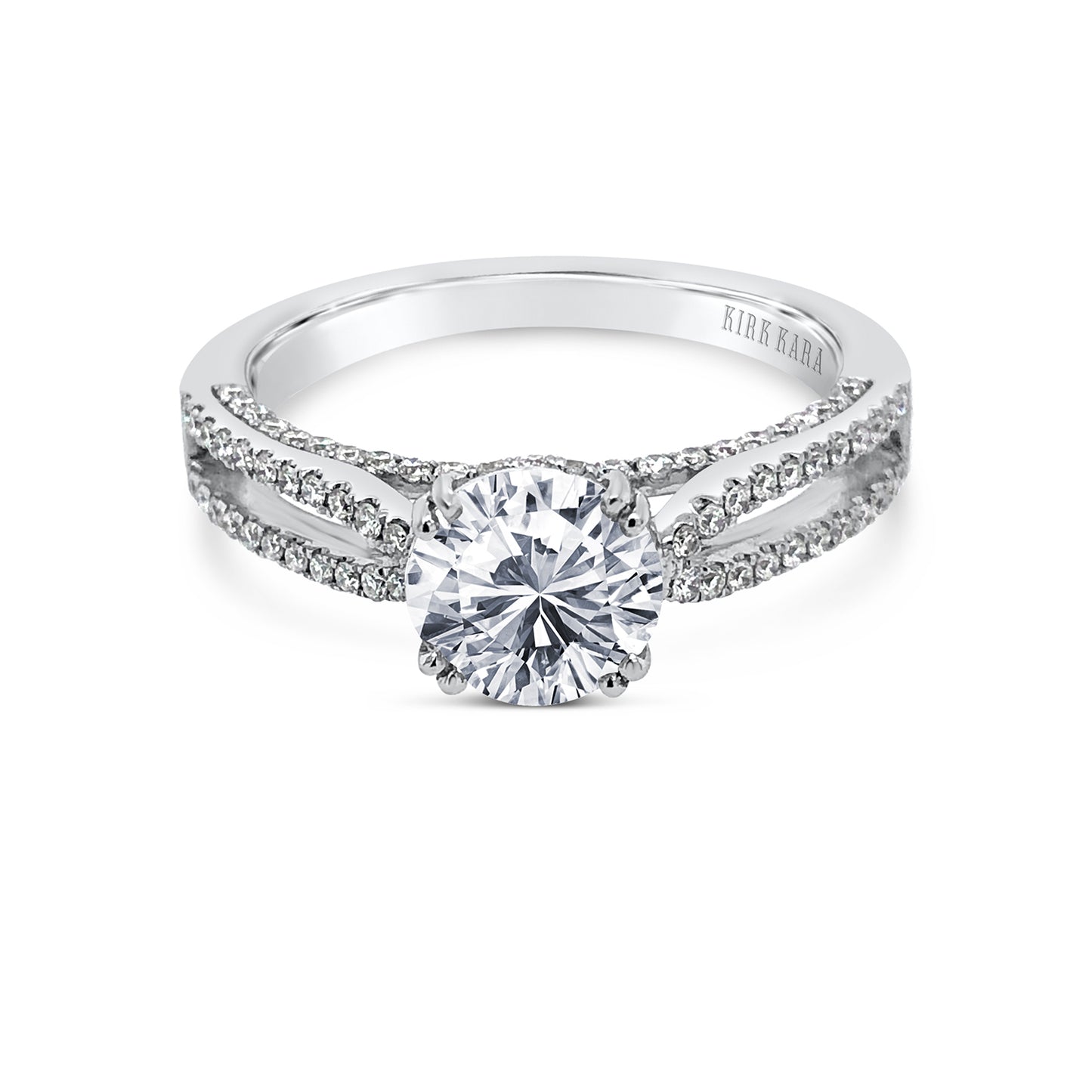 18K White Gold Split Shank Tapered Diamond Engagement Ring