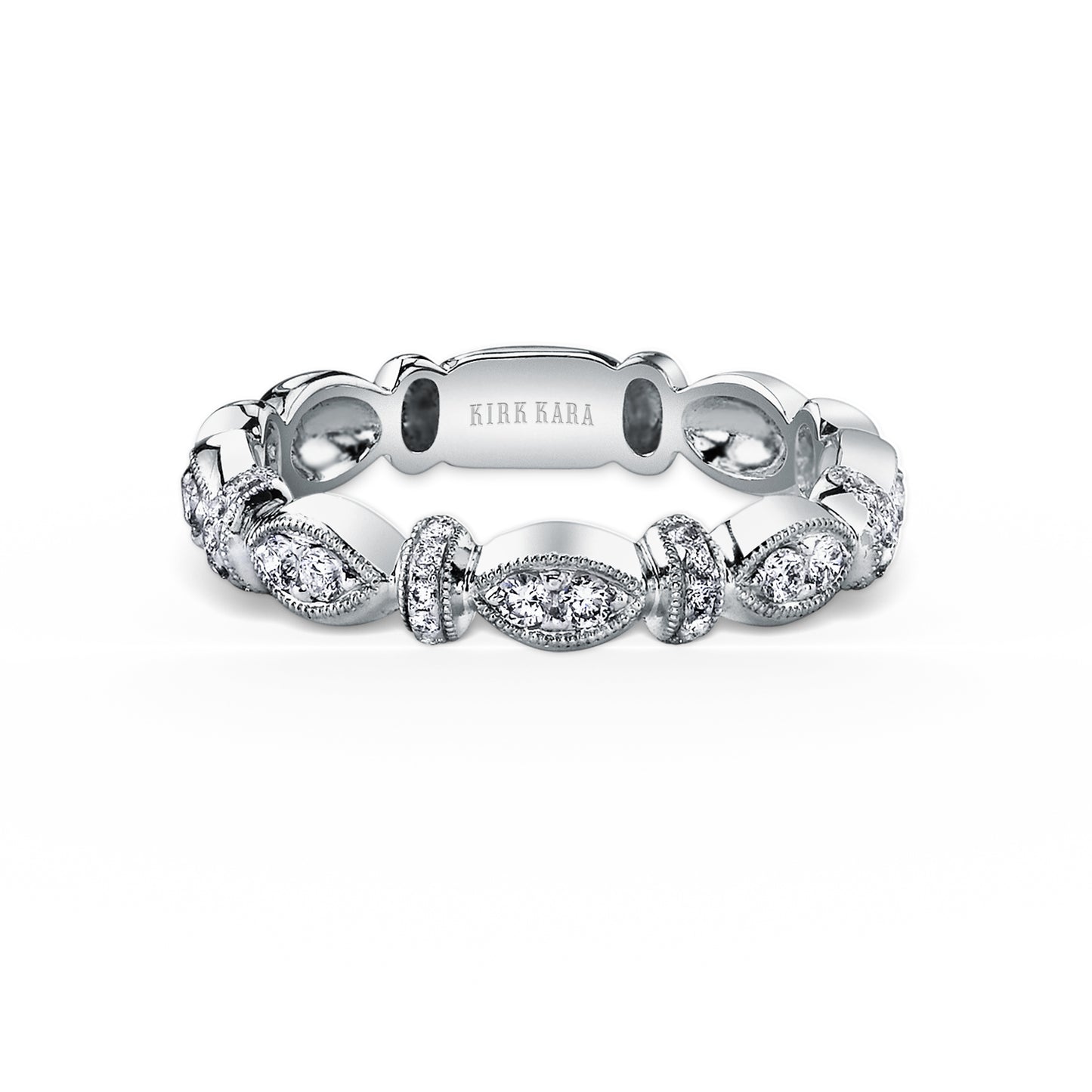 14K White Gold Diamond Designer Geometric Bar Eternity Wedding Band