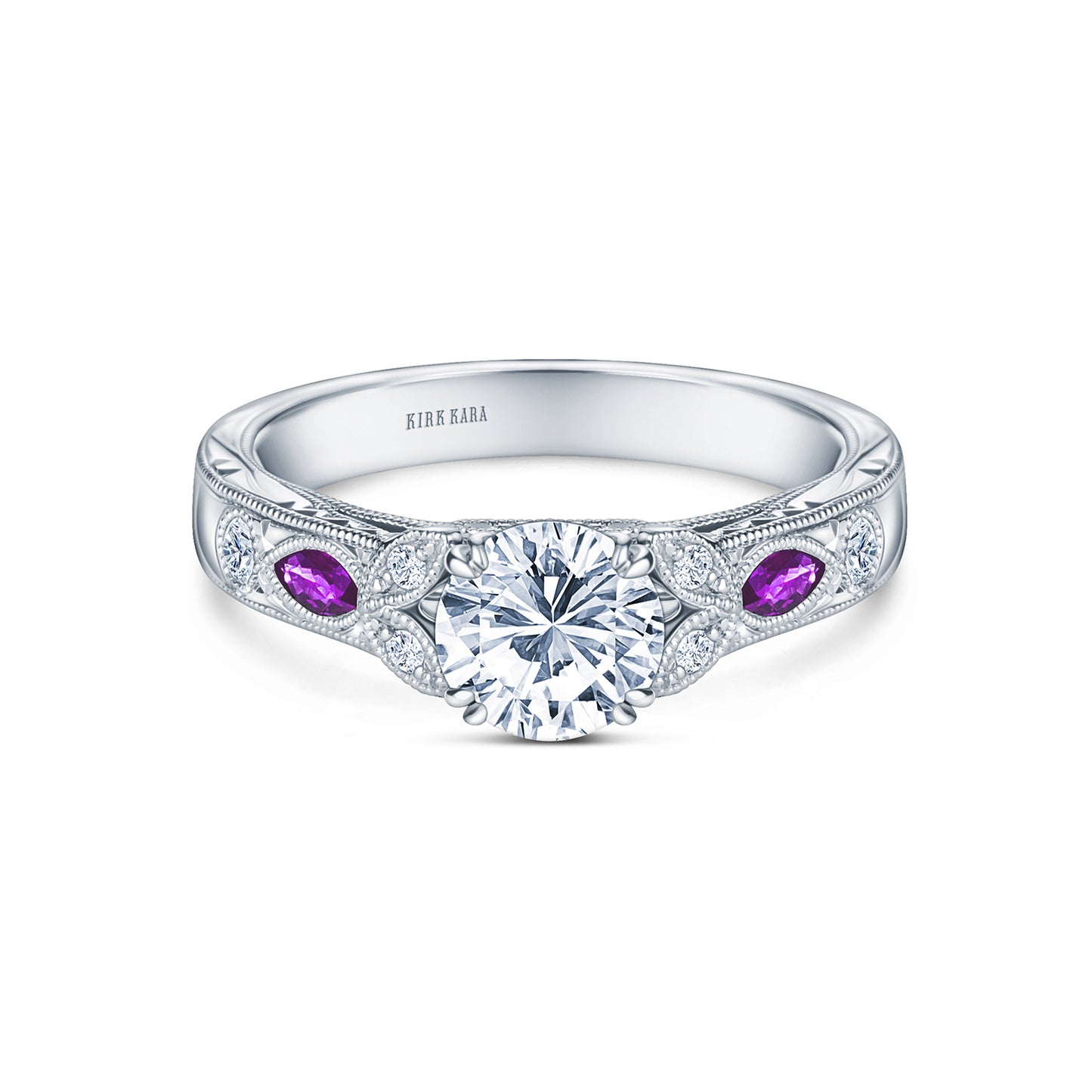 Amethyst Floral Diamond Engagement Ring