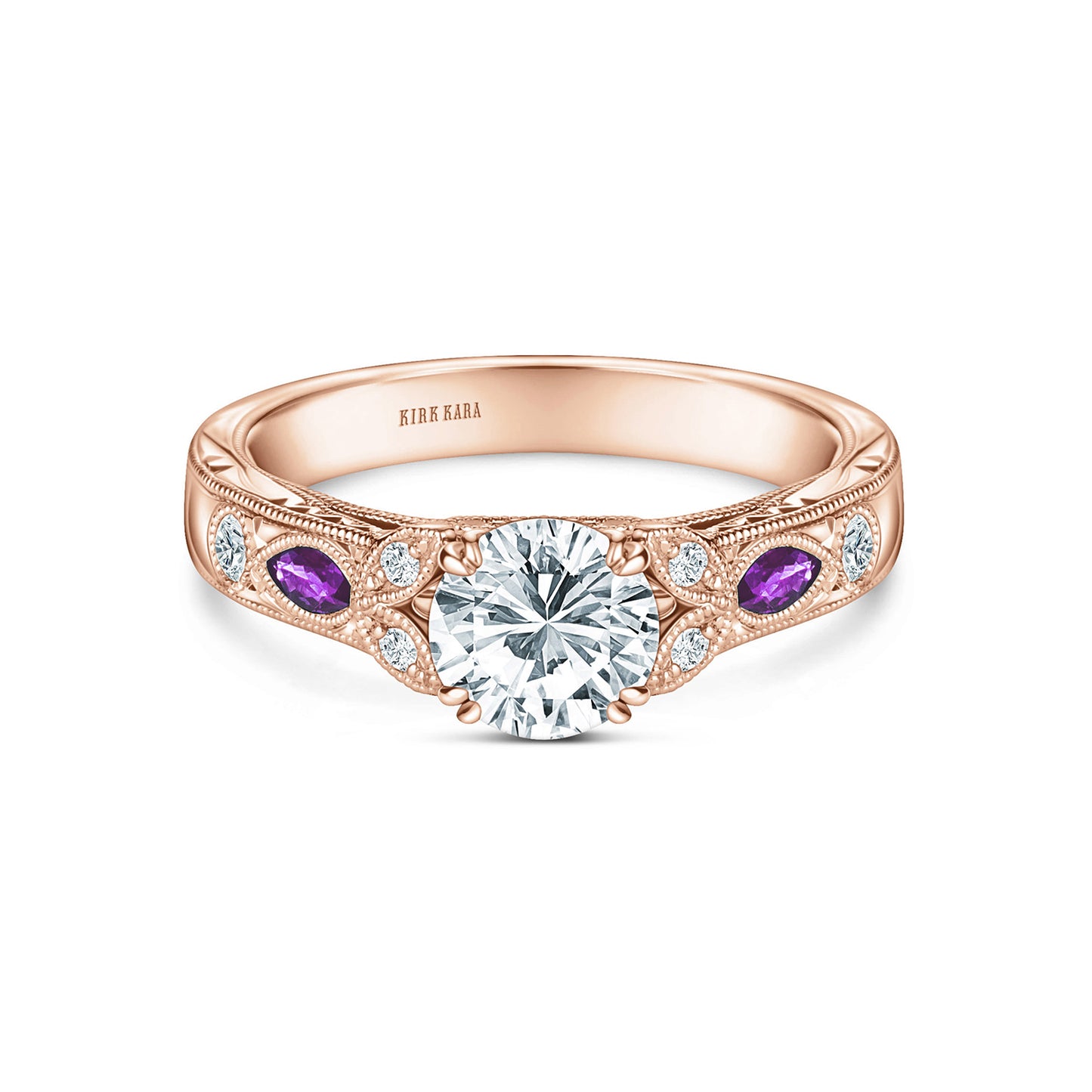 Amethyst Floral Diamond Engagement Ring