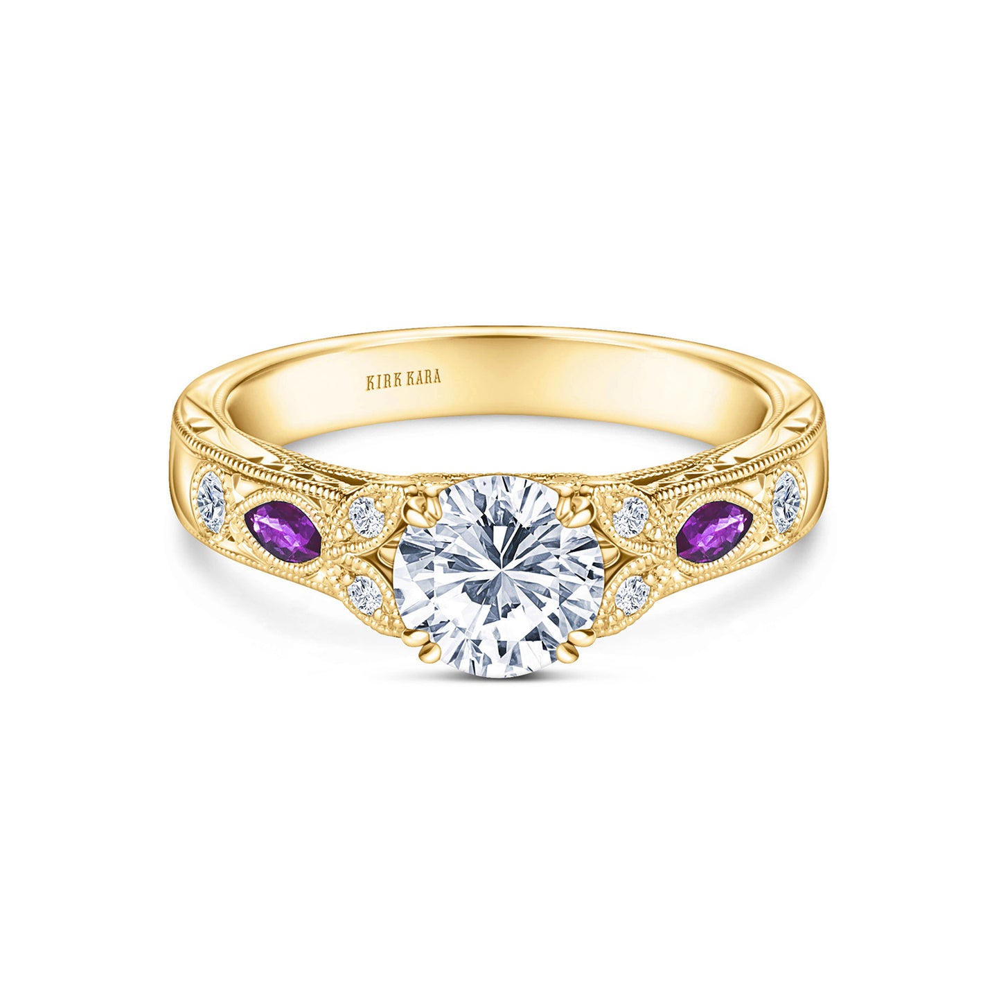 Amethyst Floral Diamond Engagement Ring