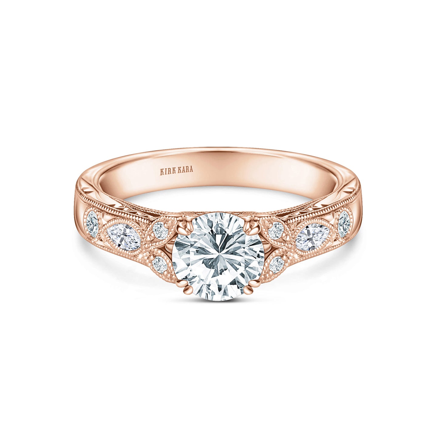 Floral Engraved Marquise Diamond Engagement Ring