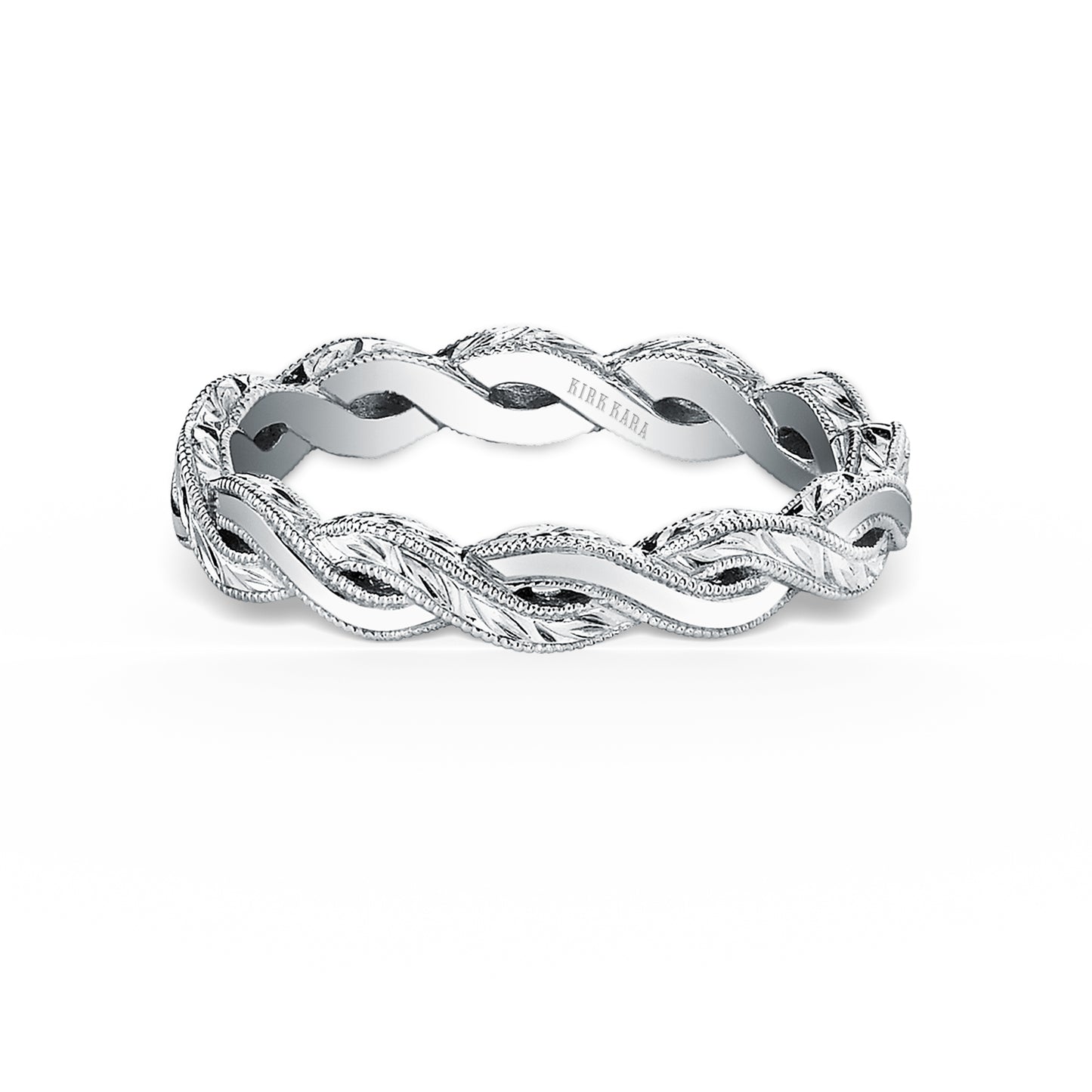 18K White Gold Wheat Hand Engraved Twist Wedding Band