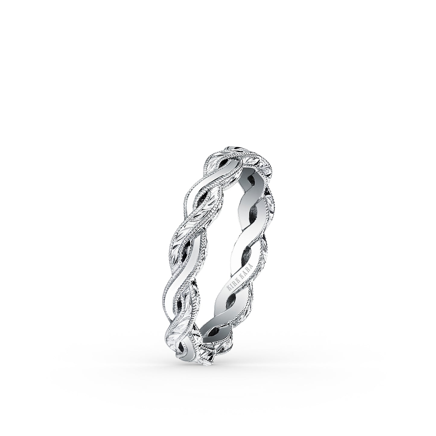 18K White Gold Wheat Hand Engraved Twist Wedding Band