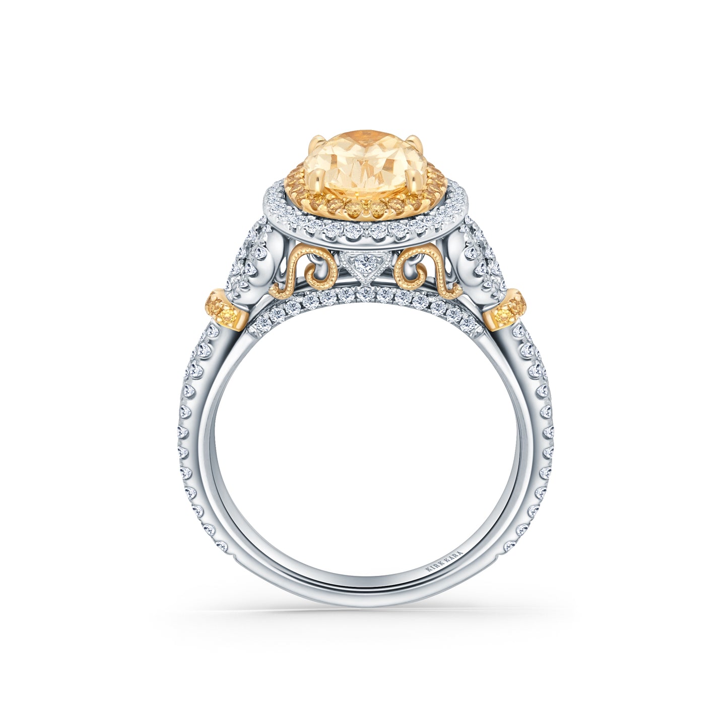 Romantic Bows Double Halo Yellow & White Diamond Engagement Ring