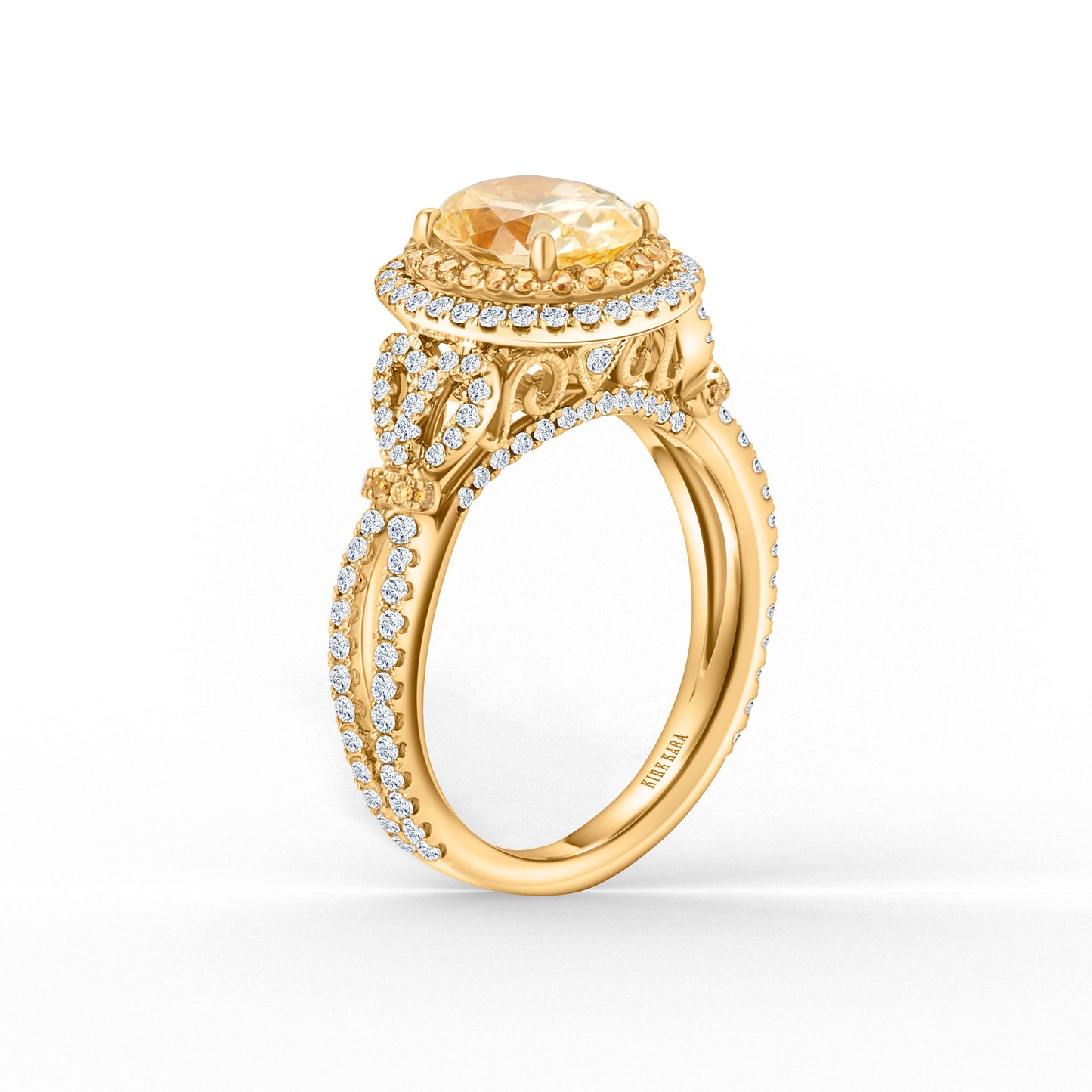 Romantic Bows Double Halo Yellow & White Diamond Engagement Ring