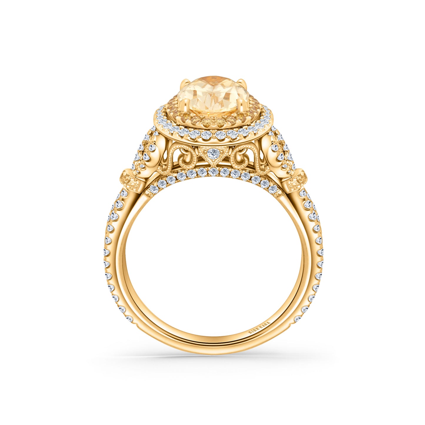 Romantic Bows Double Halo Yellow & White Diamond Engagement Ring