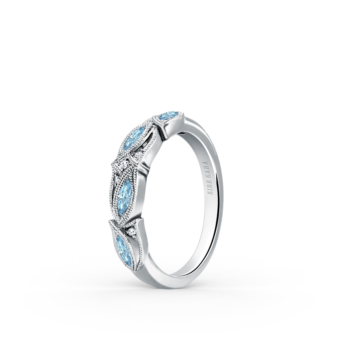 Botanical Floral Aquamarine Marquise Diamond Wedding Band – Kirk Kara