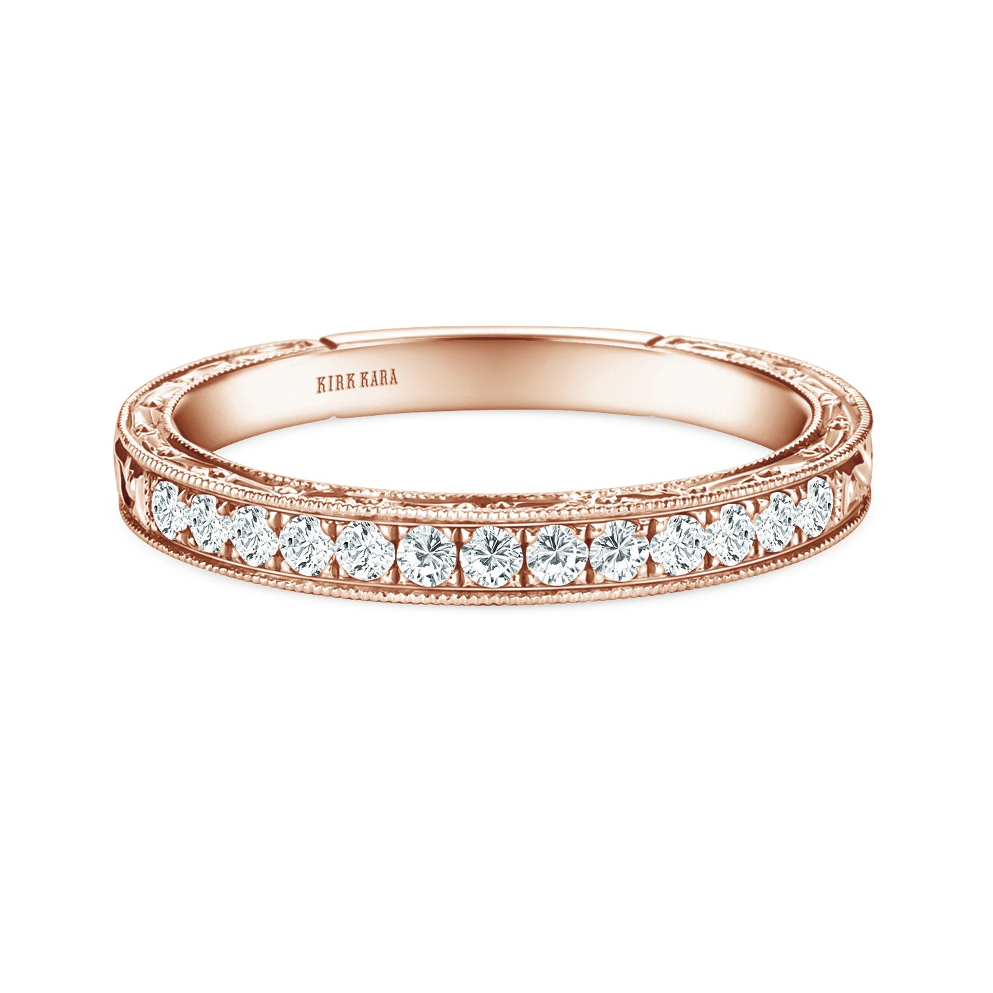 Scroll Engraved Classic Diamond Wedding Band