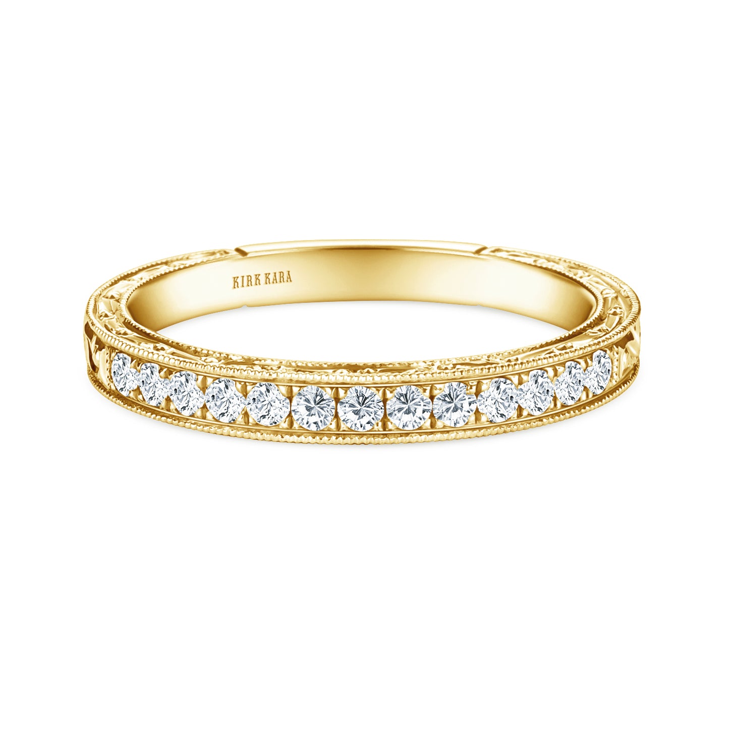 Scroll Engraved Classic Diamond Wedding Band