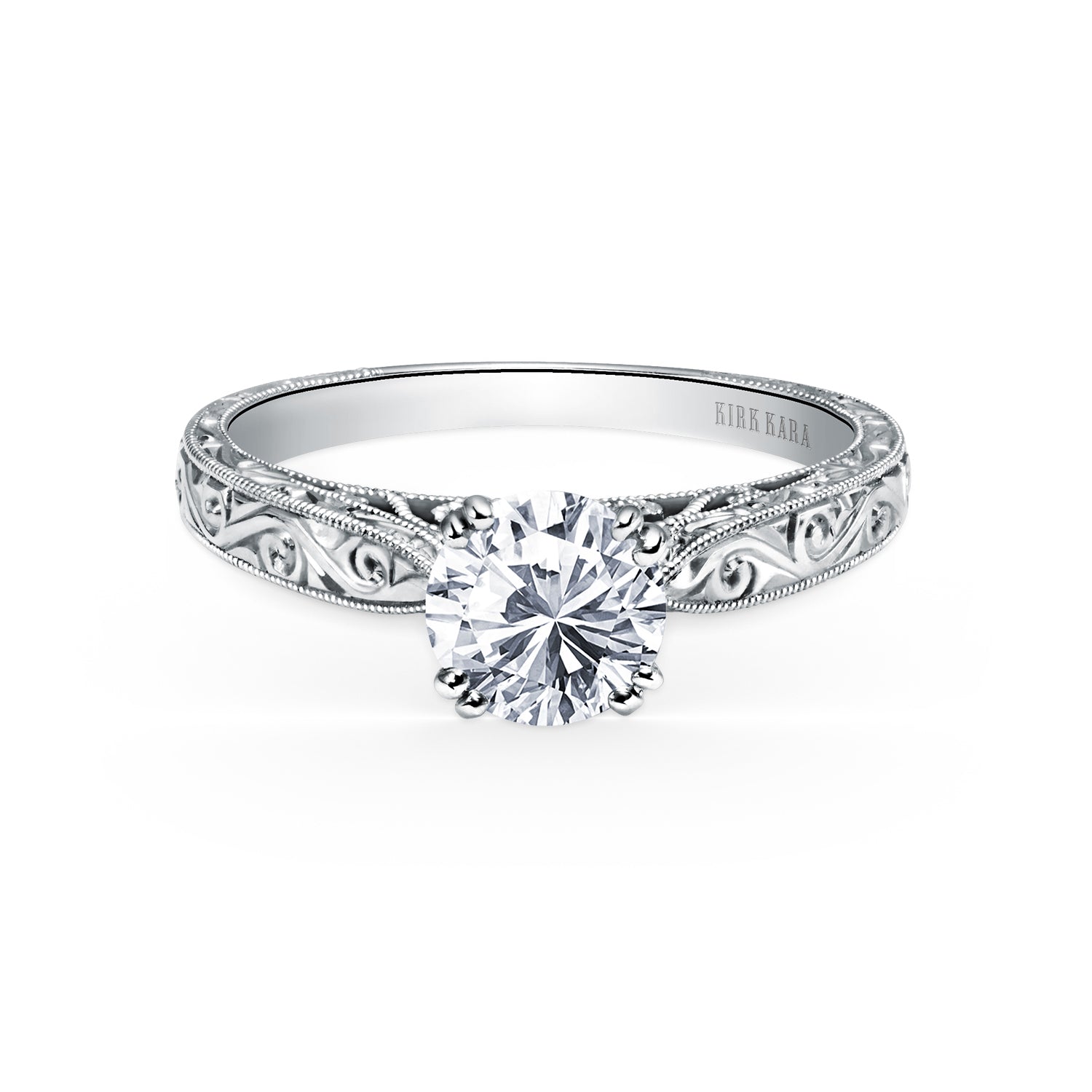 Hand Engraved Vintage Inspired Solitaire Engagement Ring