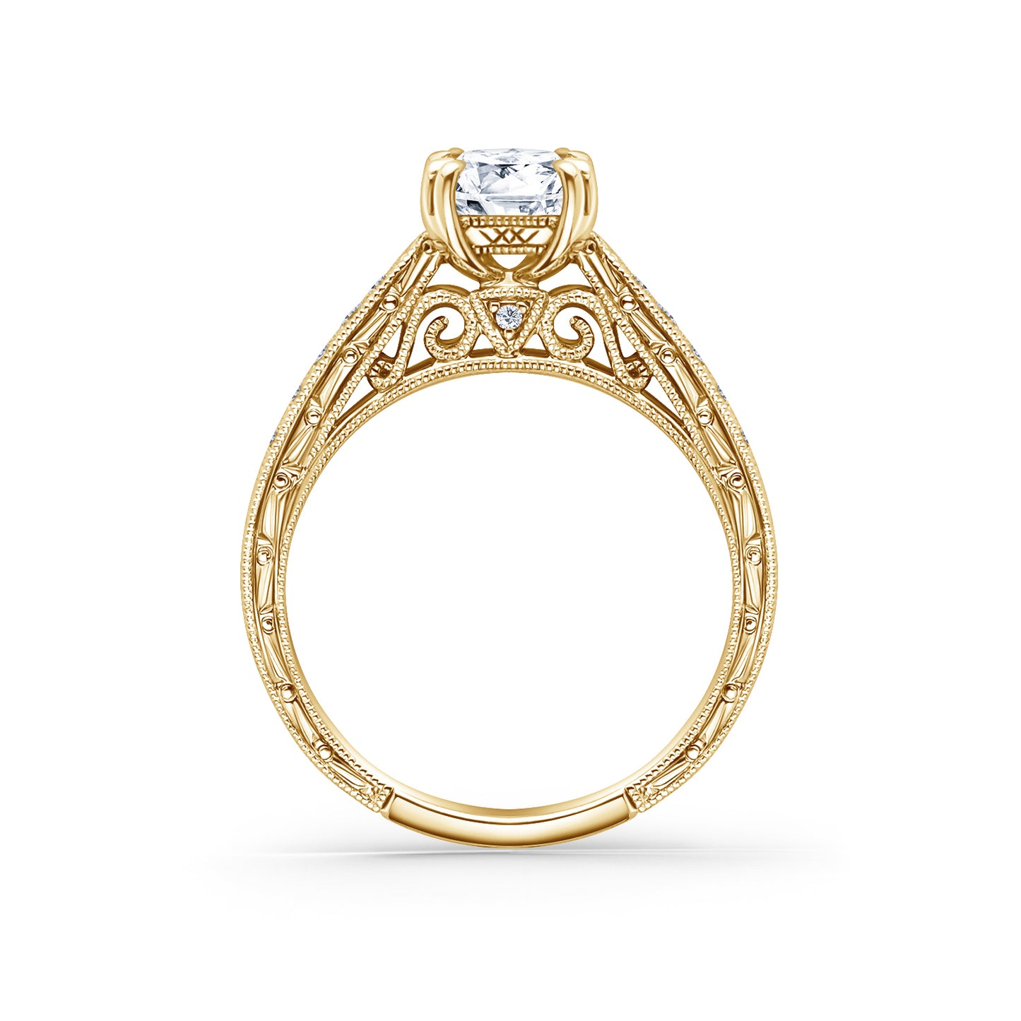 Hand Engraved Vintage Inspired Diamond Solitaire Engagement Ring