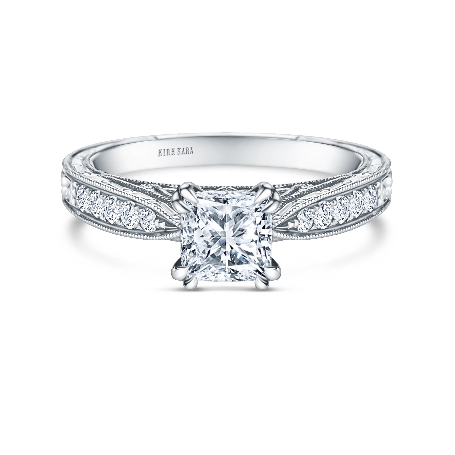 Hand Engraved Vintage Inspired Diamond Solitaire Engagement Ring