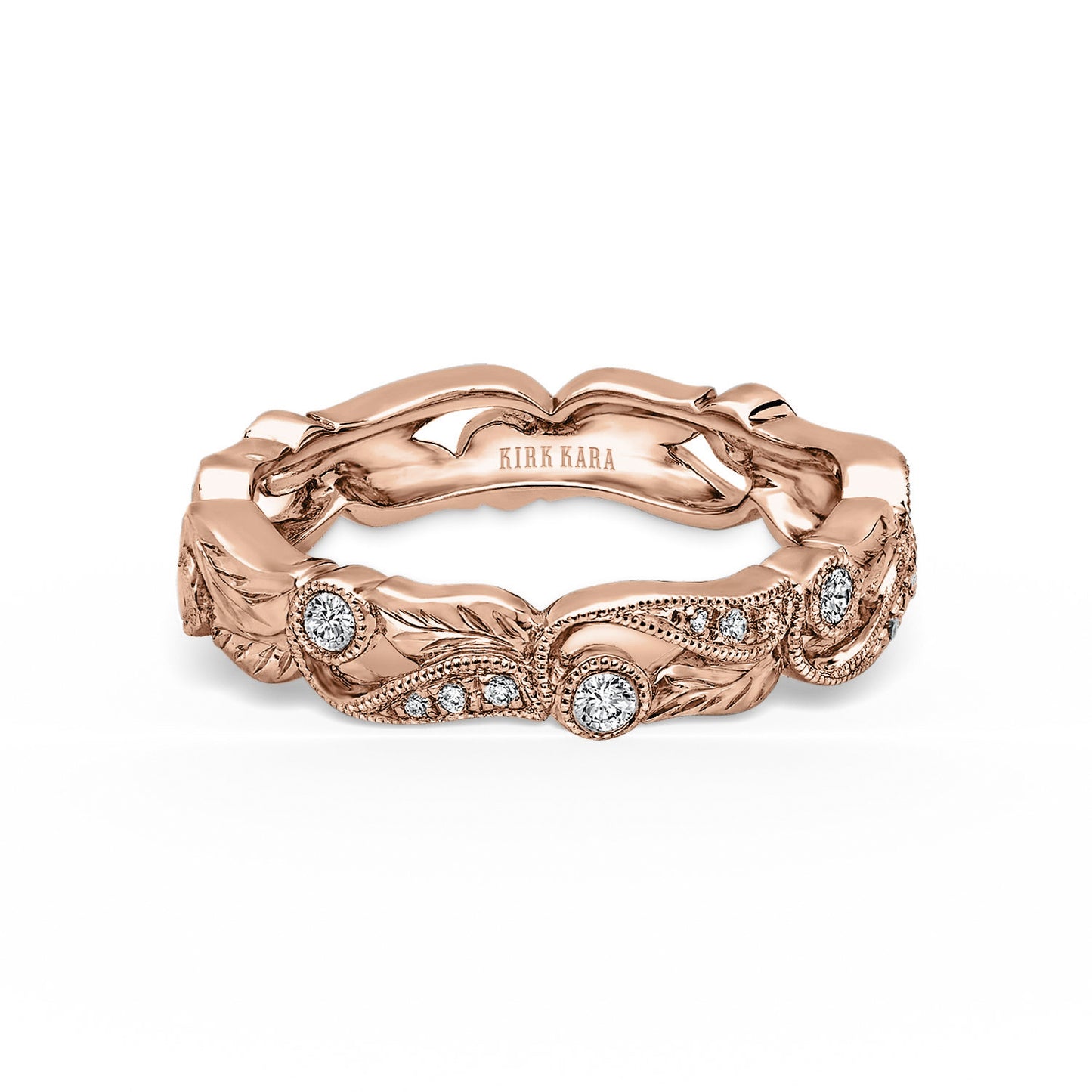 Diamond Floral Engraved Leaf Wedding Band