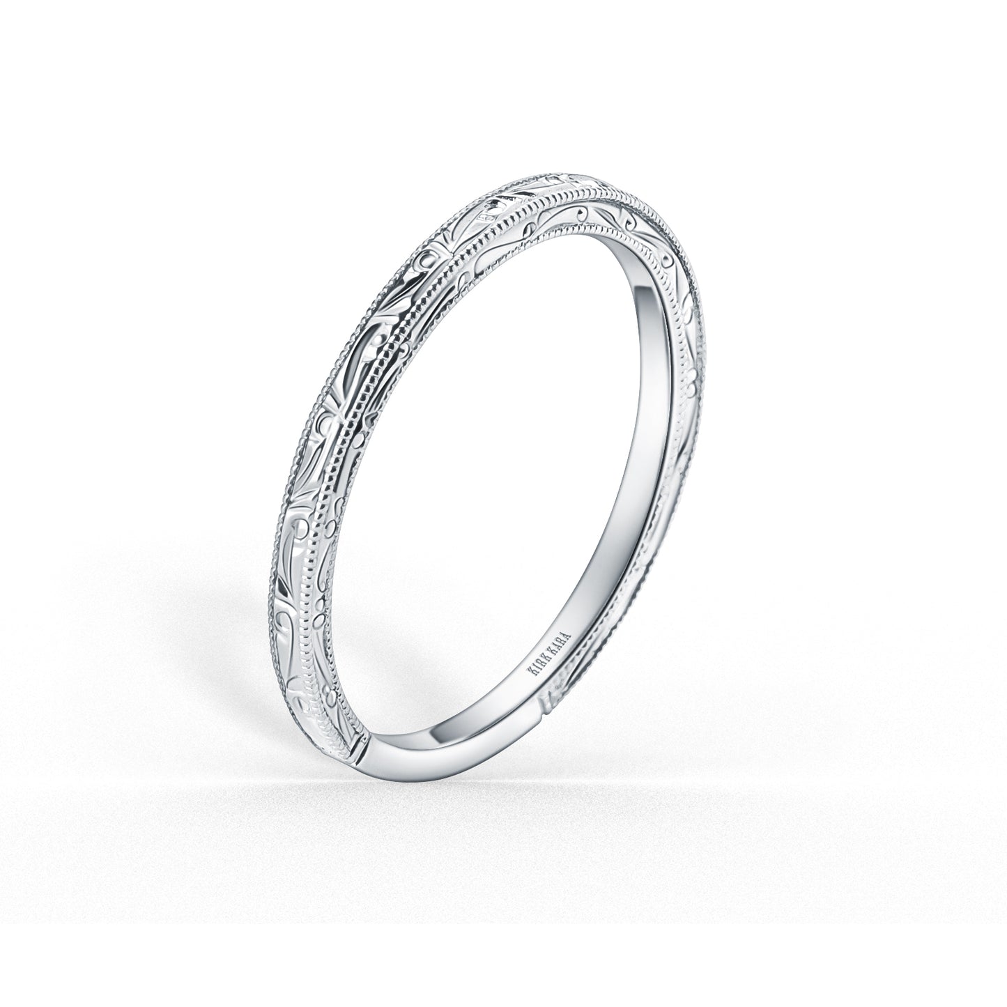 Thin Scroll Engraved Milgrain Wedding Band