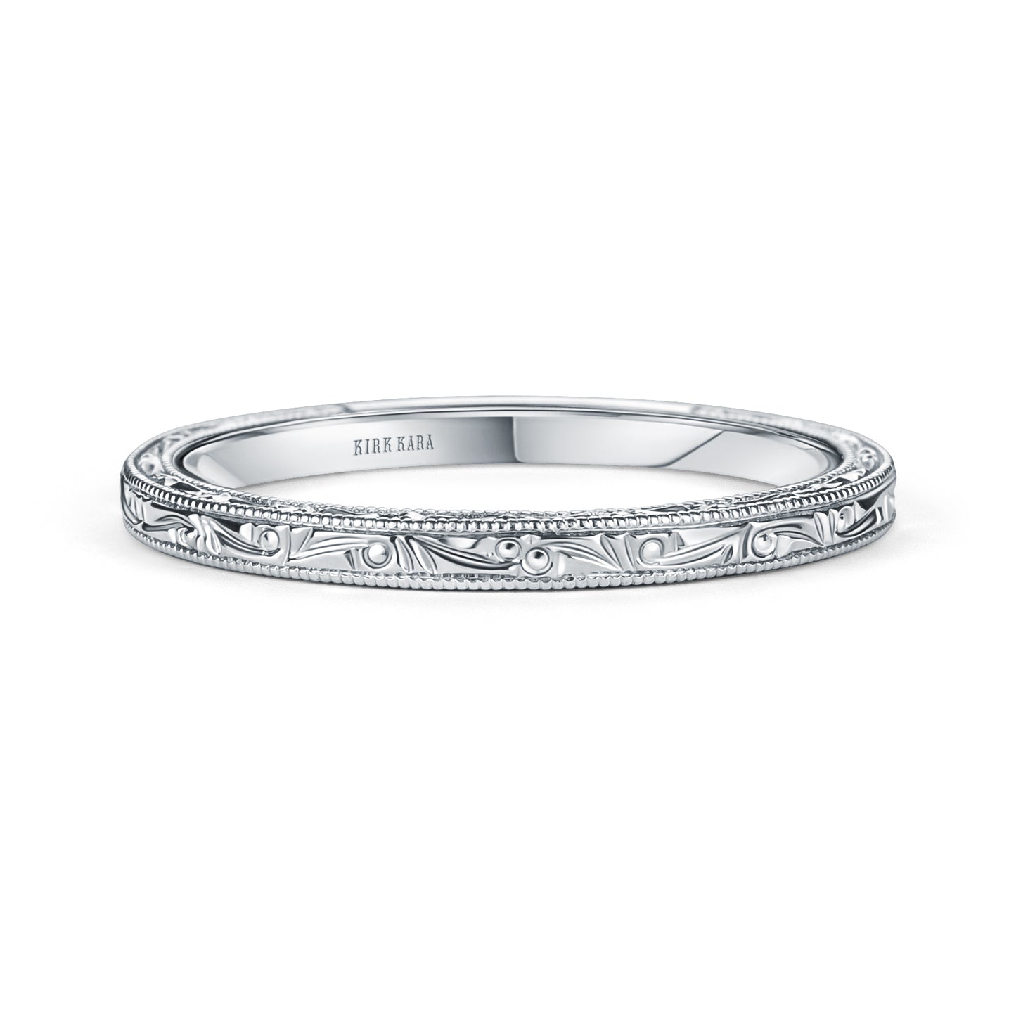 Thin Scroll Engraved Milgrain Wedding Band