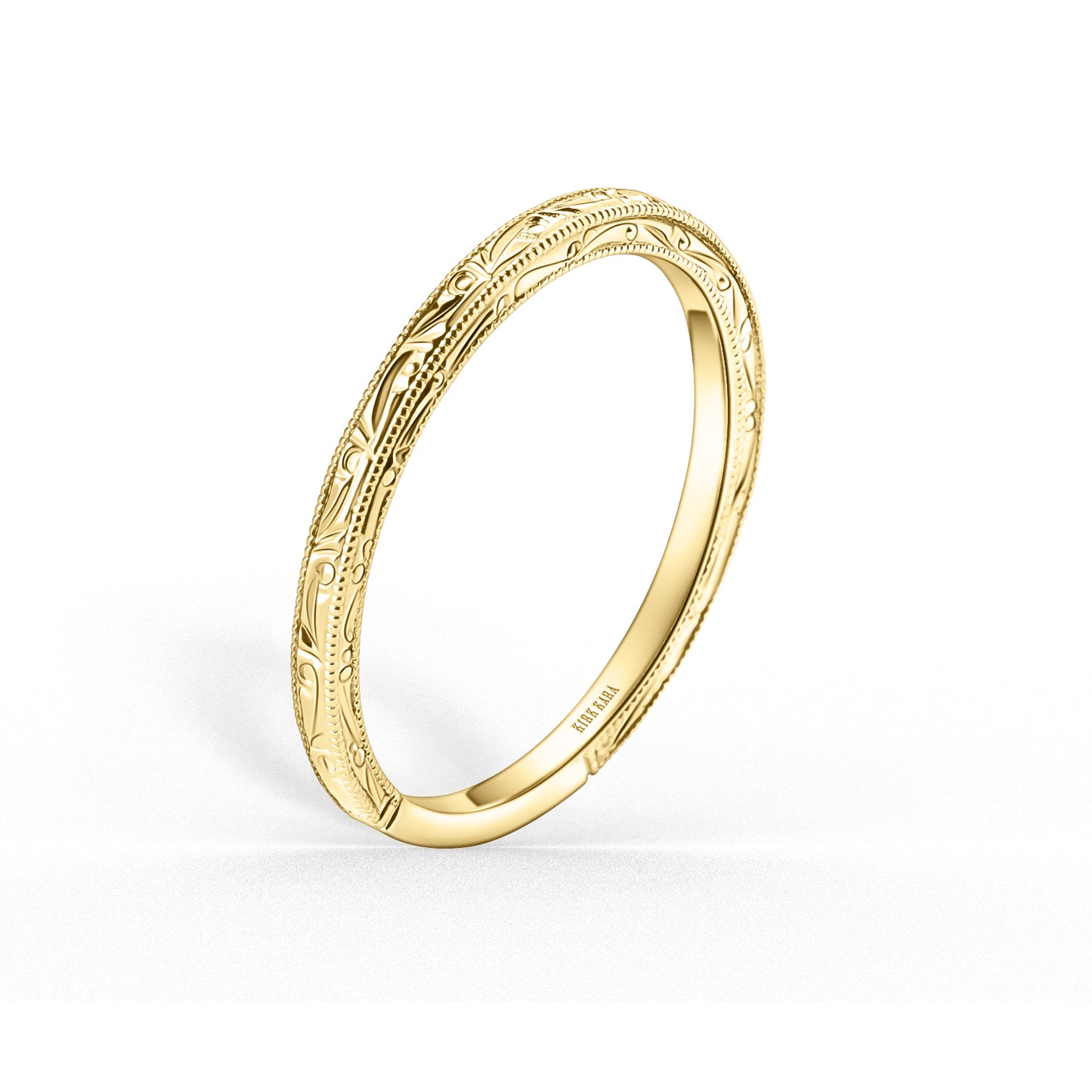 Thin Scroll Engraved Milgrain Wedding Band