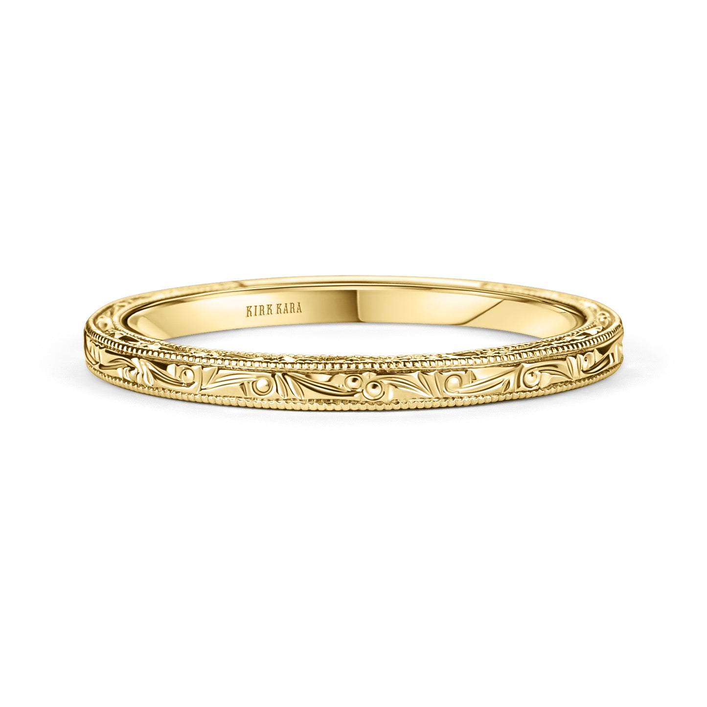 Thin Scroll Engraved Milgrain Wedding Band