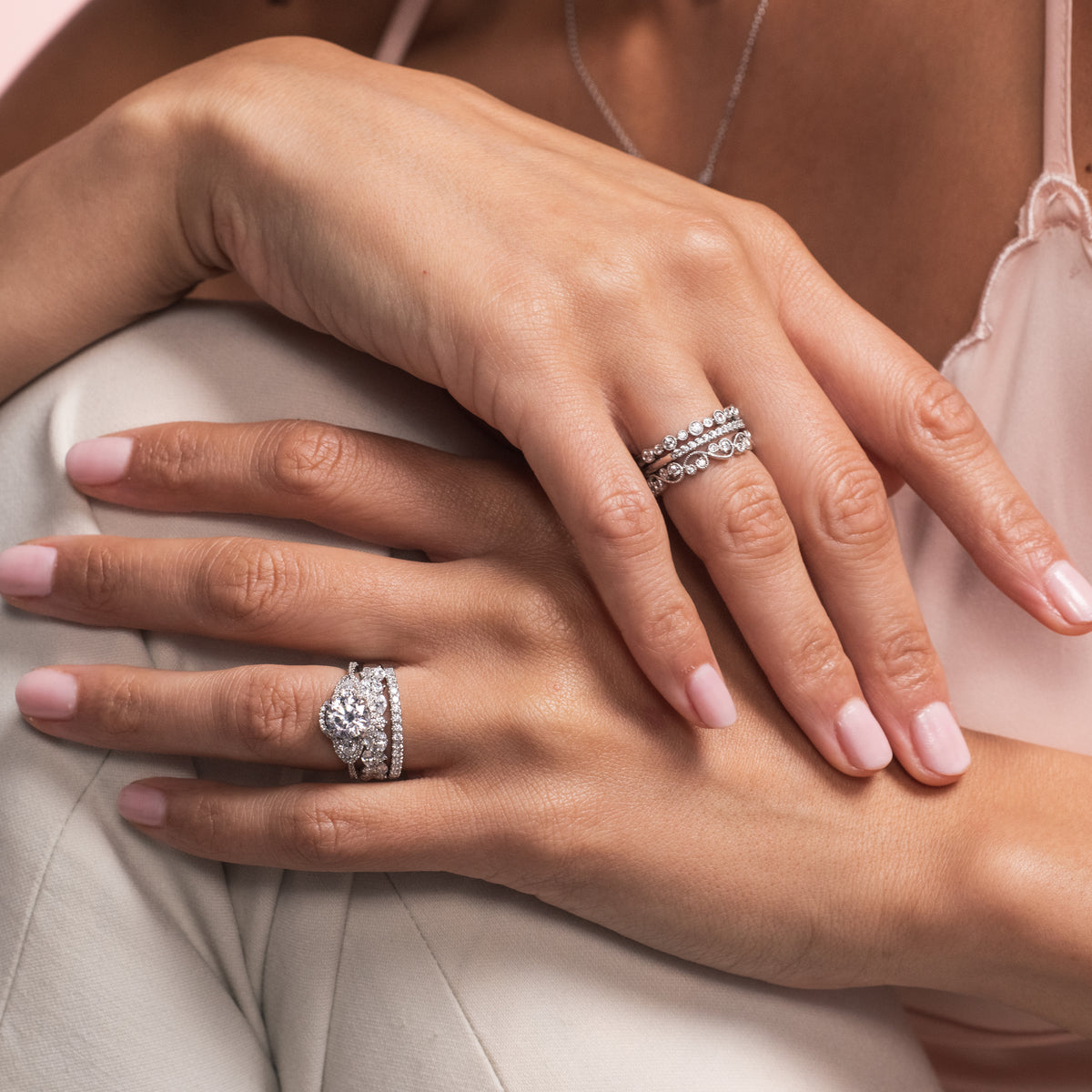 Stacked wedding bands with solitaire store
