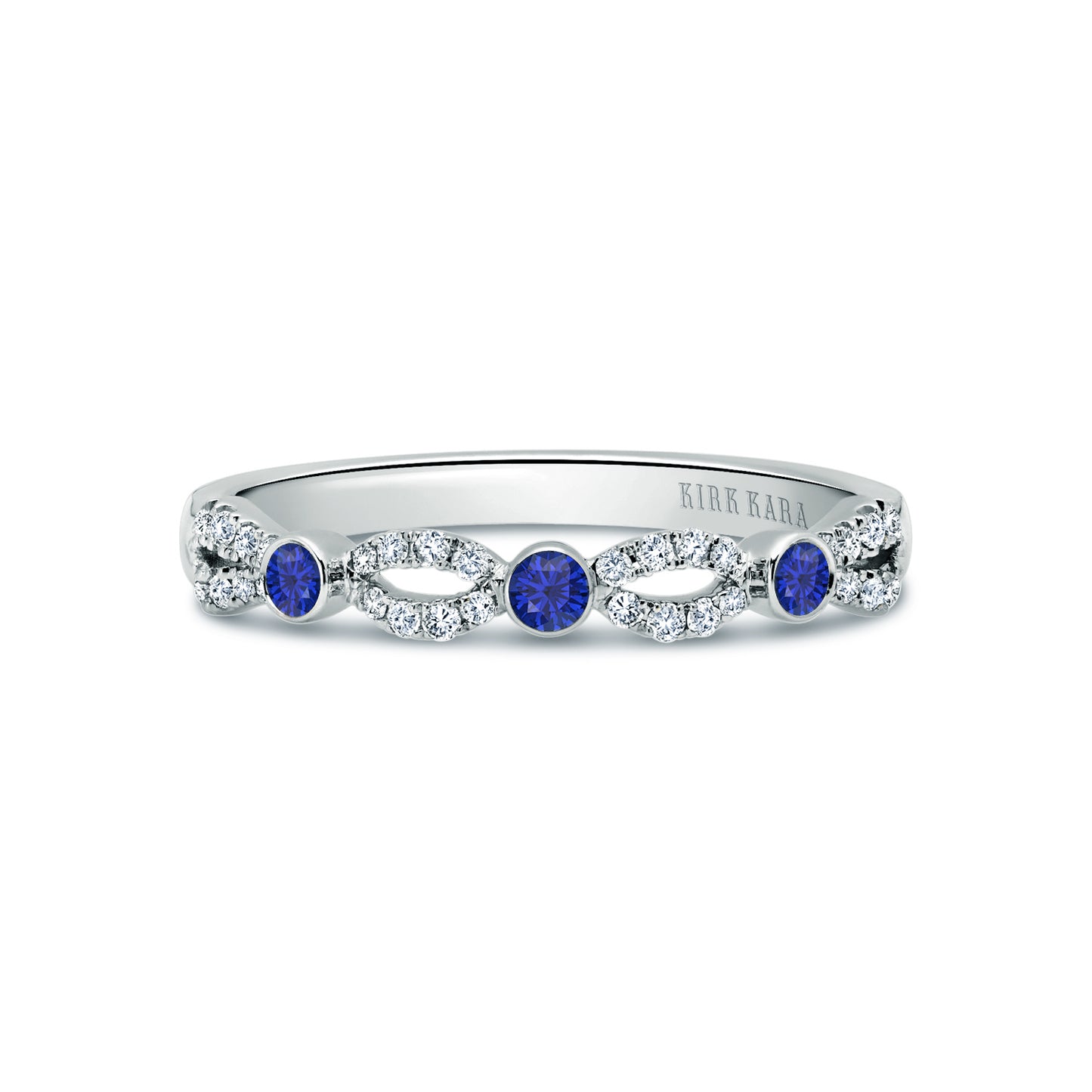 Deco Bezel Accent Blue Sapphire Wedding Band