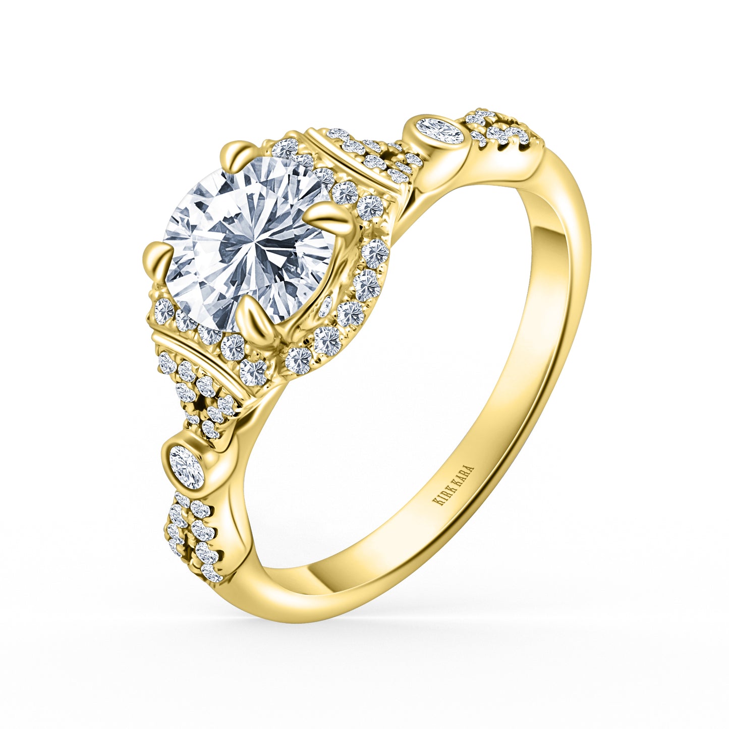 Deco Bezel Accent Halo Diamond Engagement Ring
