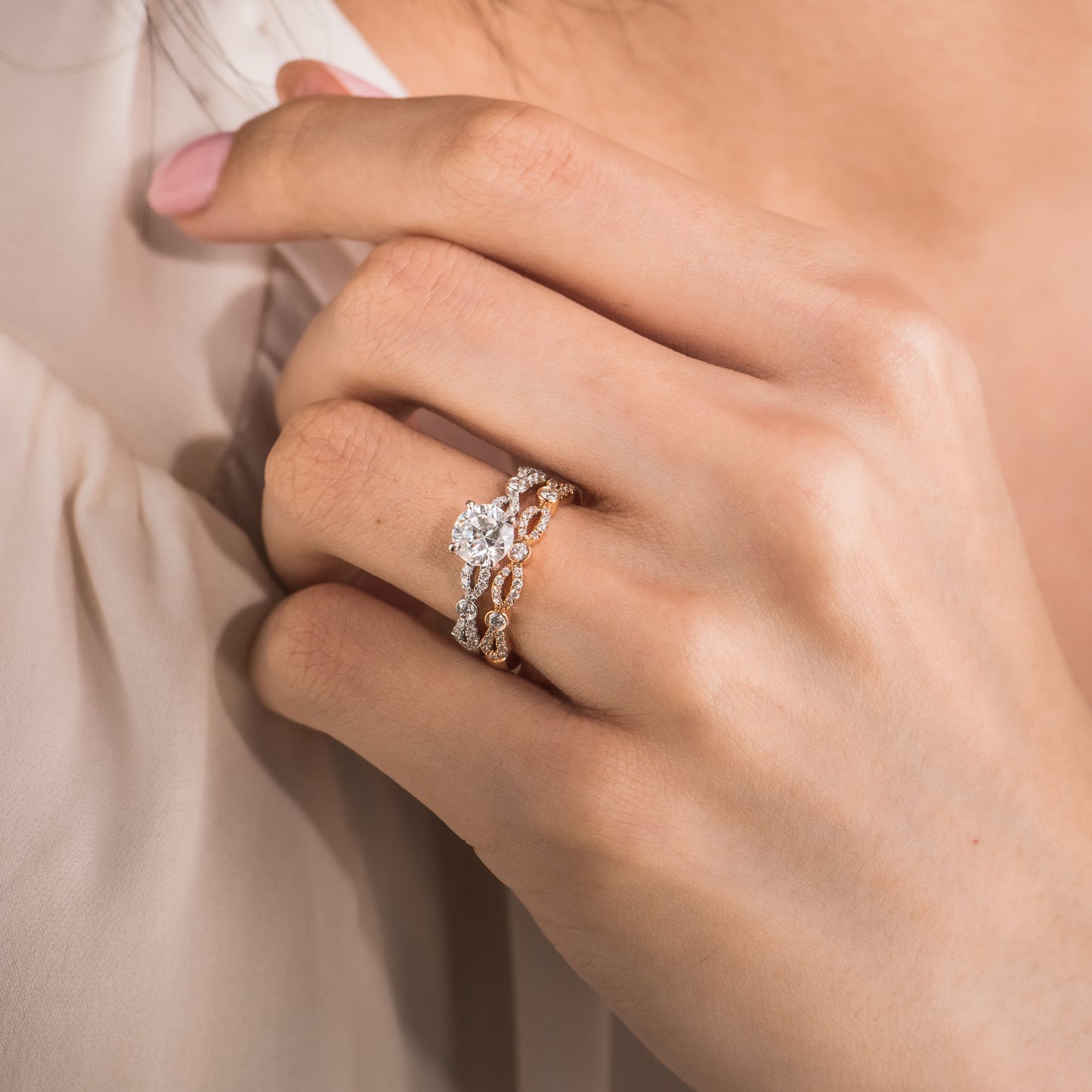 Deco Bezel Accent Diamond Wedding Band