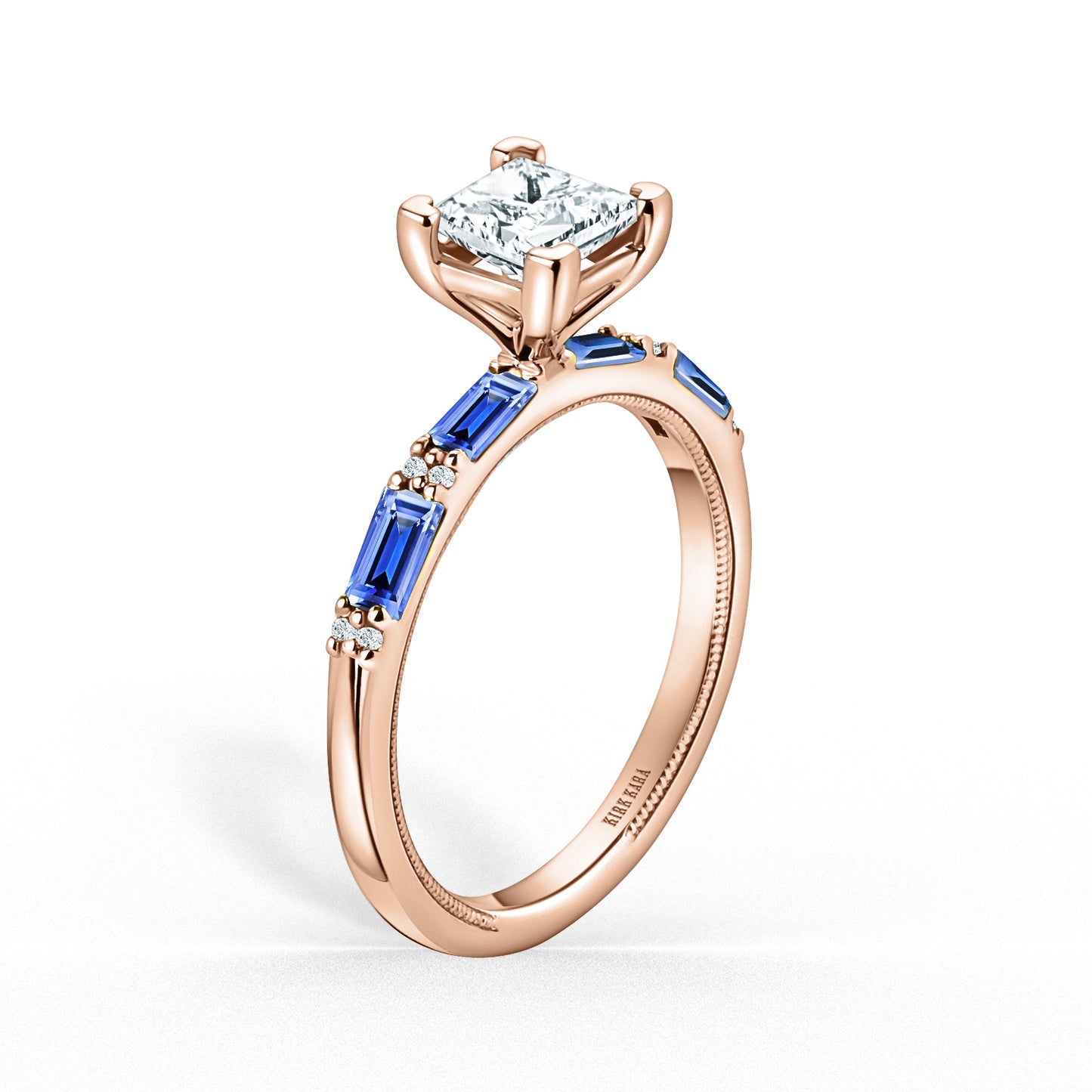 Blue Sapphire Baguette Diamond Engagement Ring
