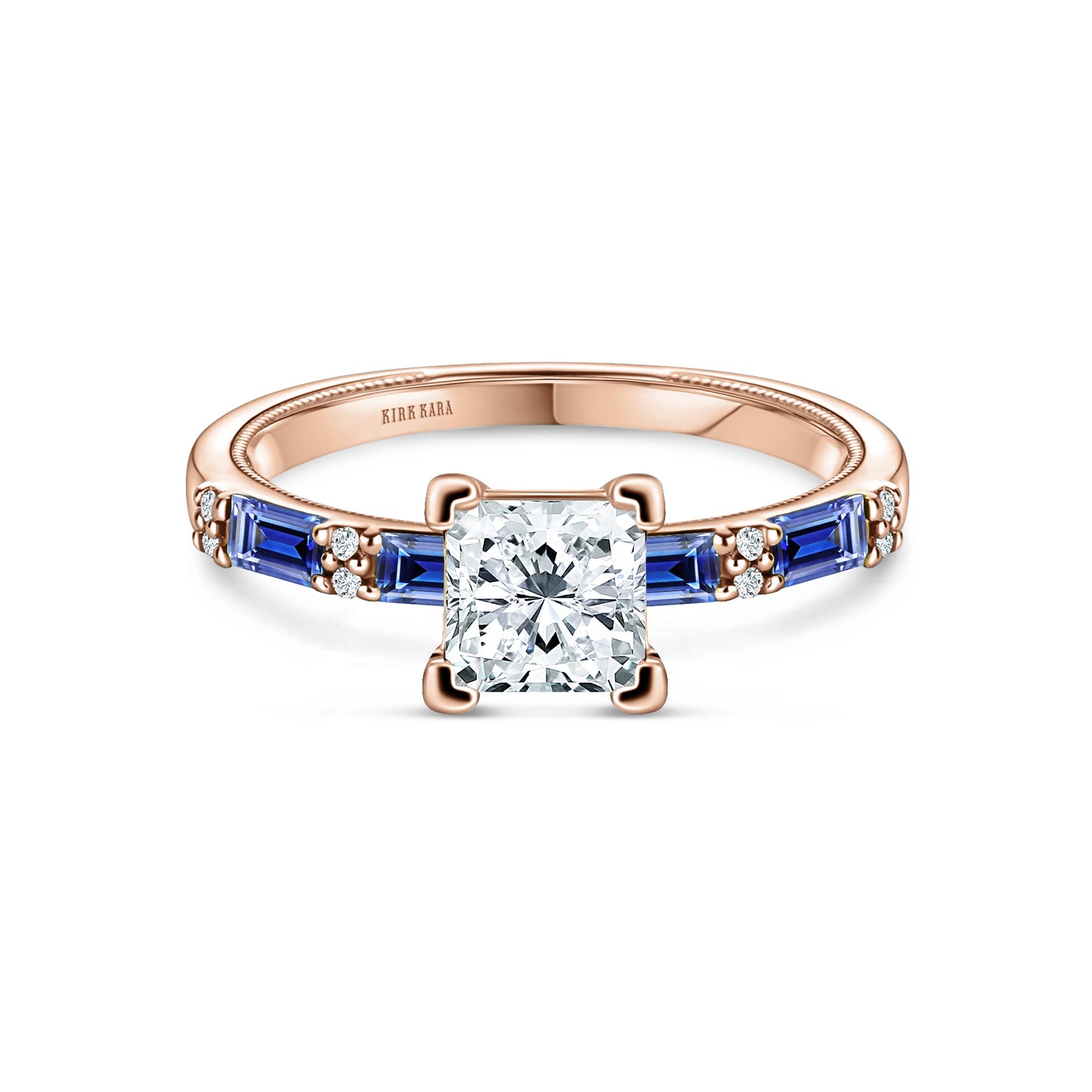 Blue Sapphire Baguette Diamond Engagement Ring