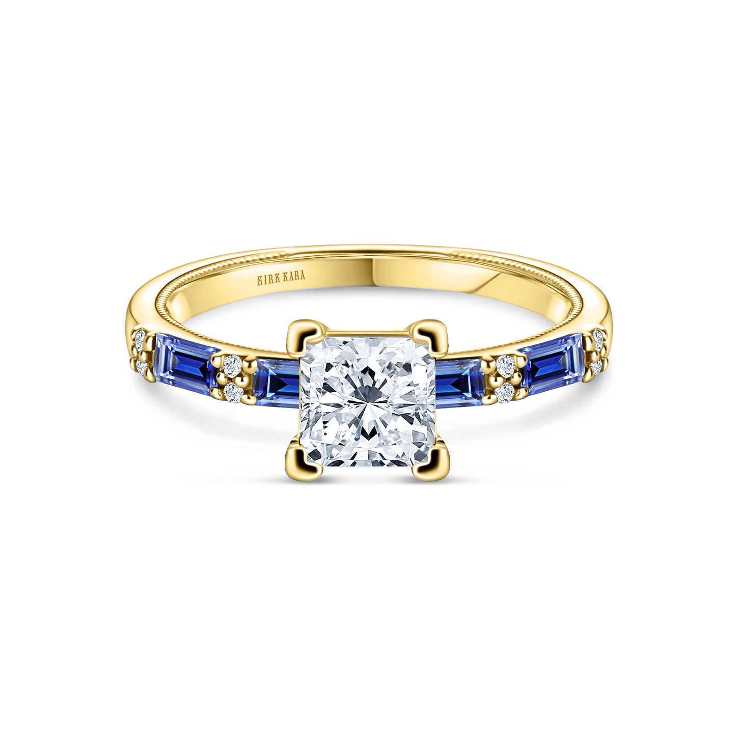 Blue Sapphire Baguette Diamond Engagement Ring