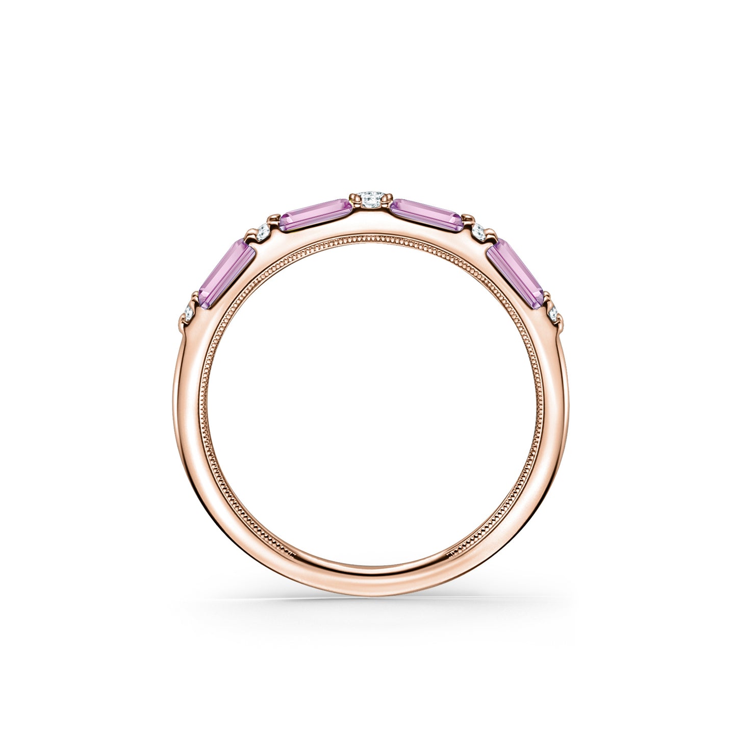 Pink Sapphire Baguette Diamond Wedding Band