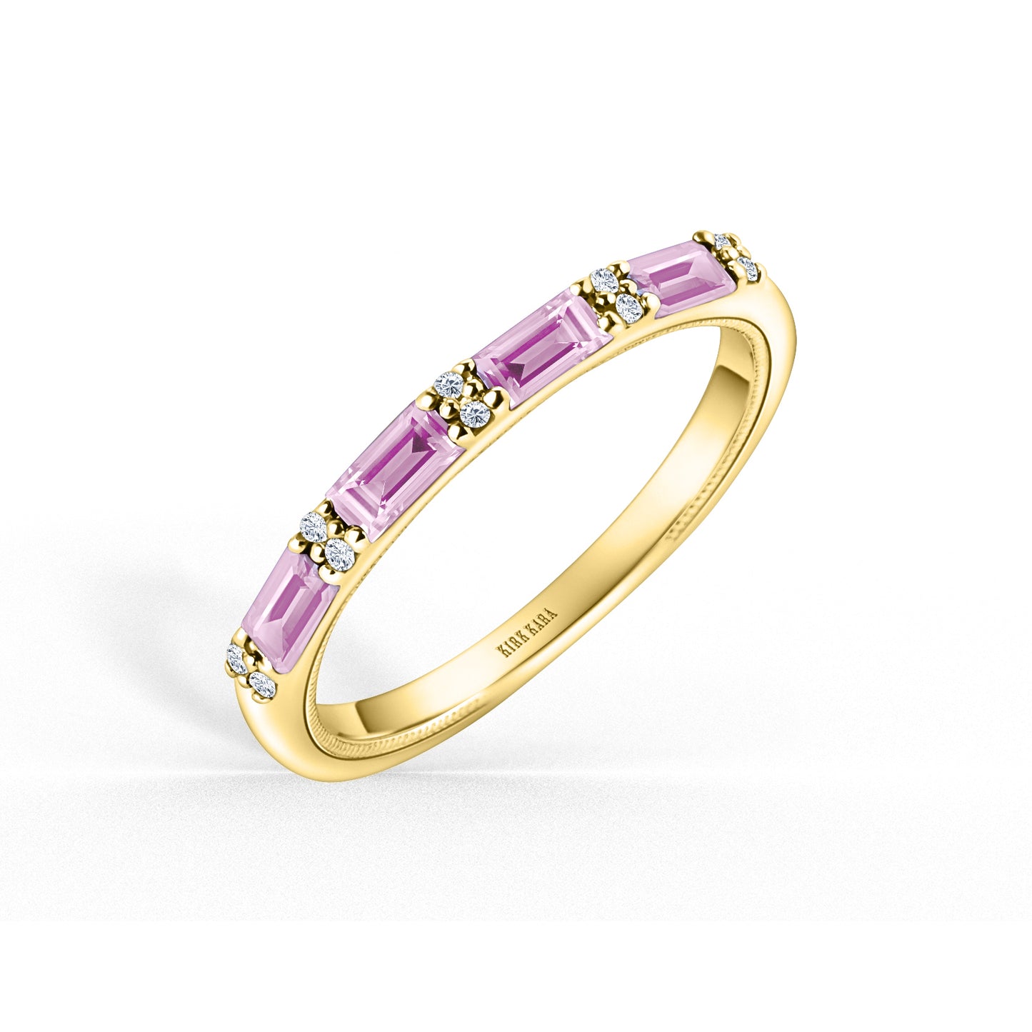 Pink Sapphire Baguette Diamond Wedding Band