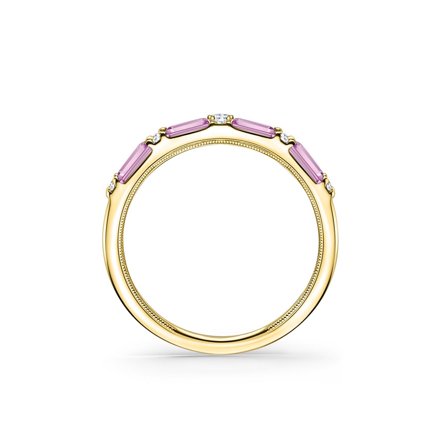Pink Sapphire Baguette Diamond Wedding Band