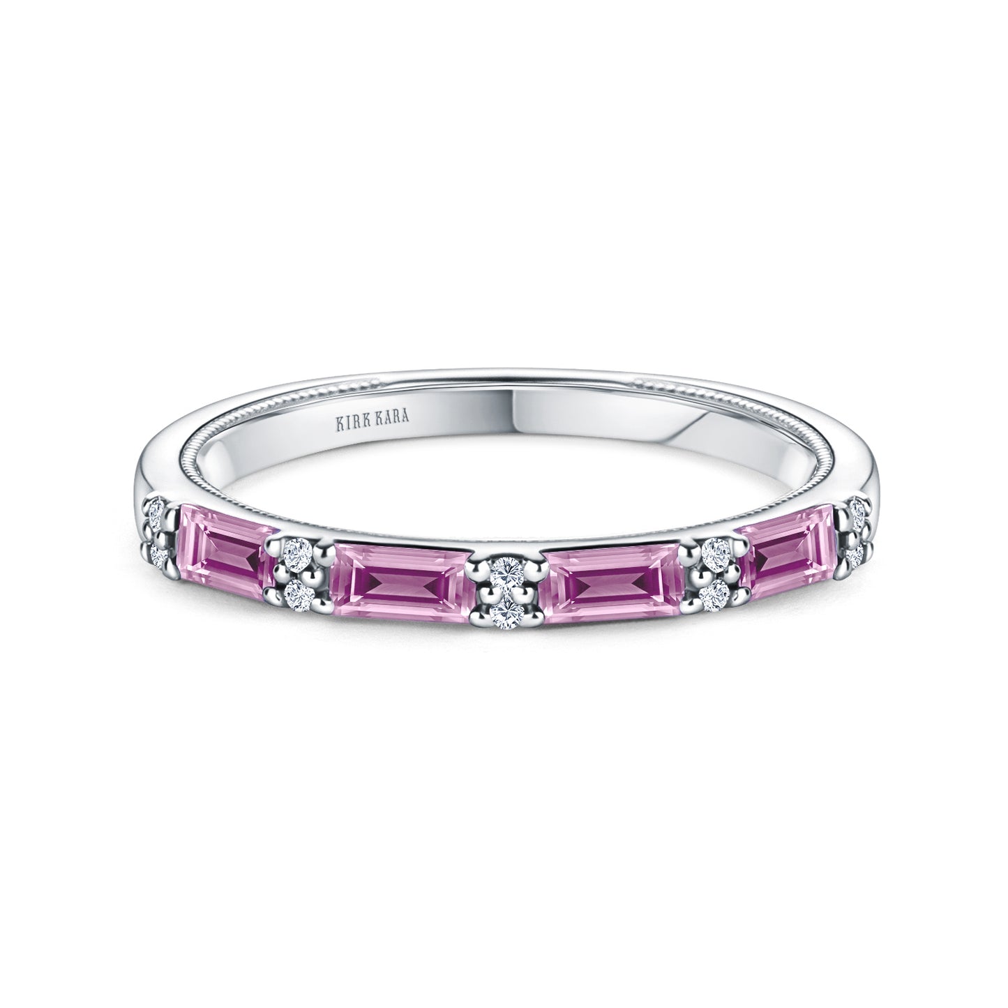 Pink Sapphire Baguette Diamond Wedding Band