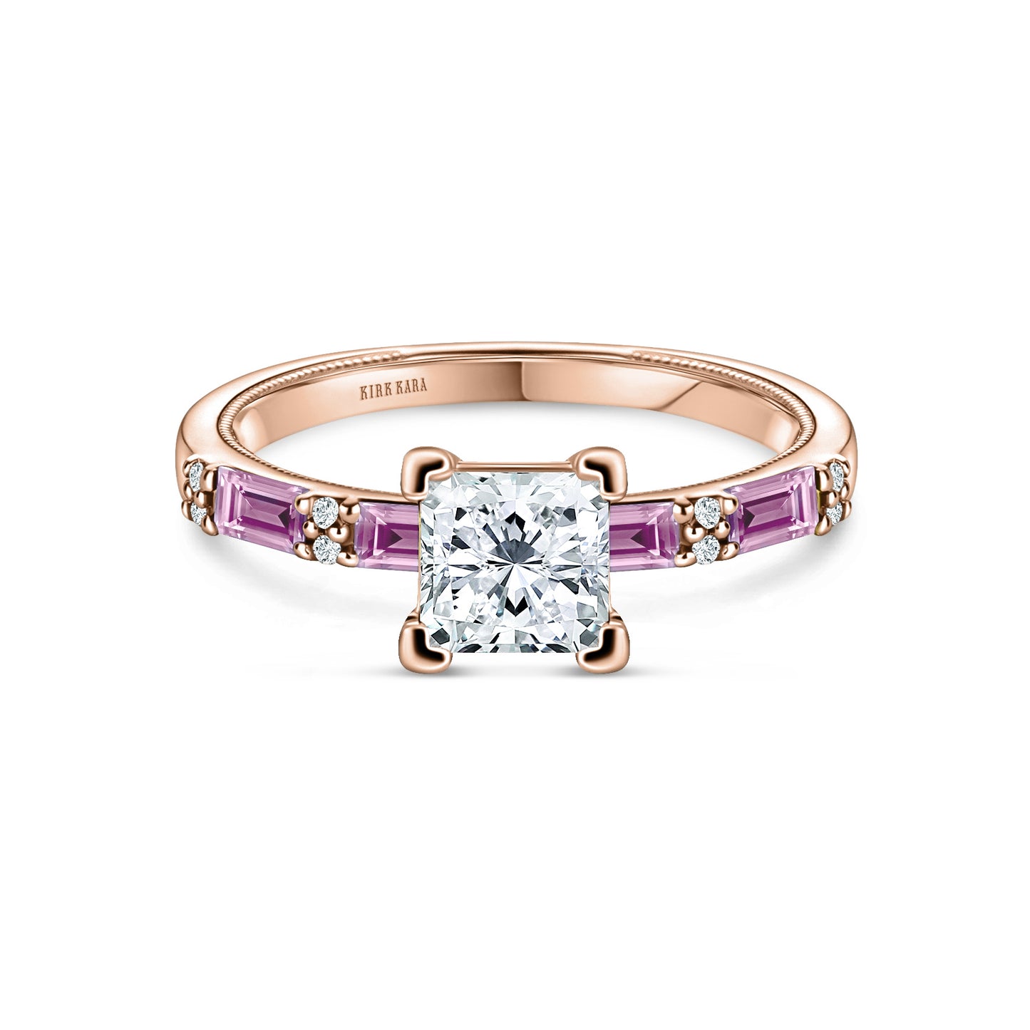 Pink Sapphire Baguette Diamond Engagement Ring