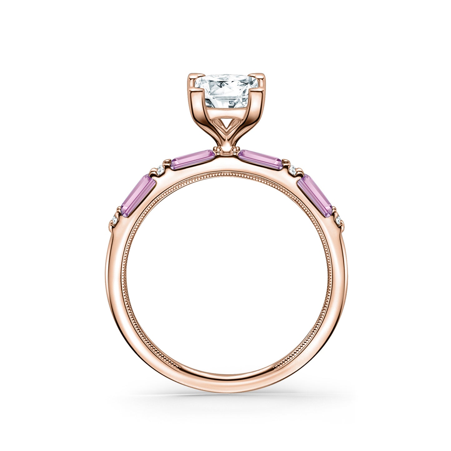 Pink Sapphire Baguette Diamond Engagement Ring