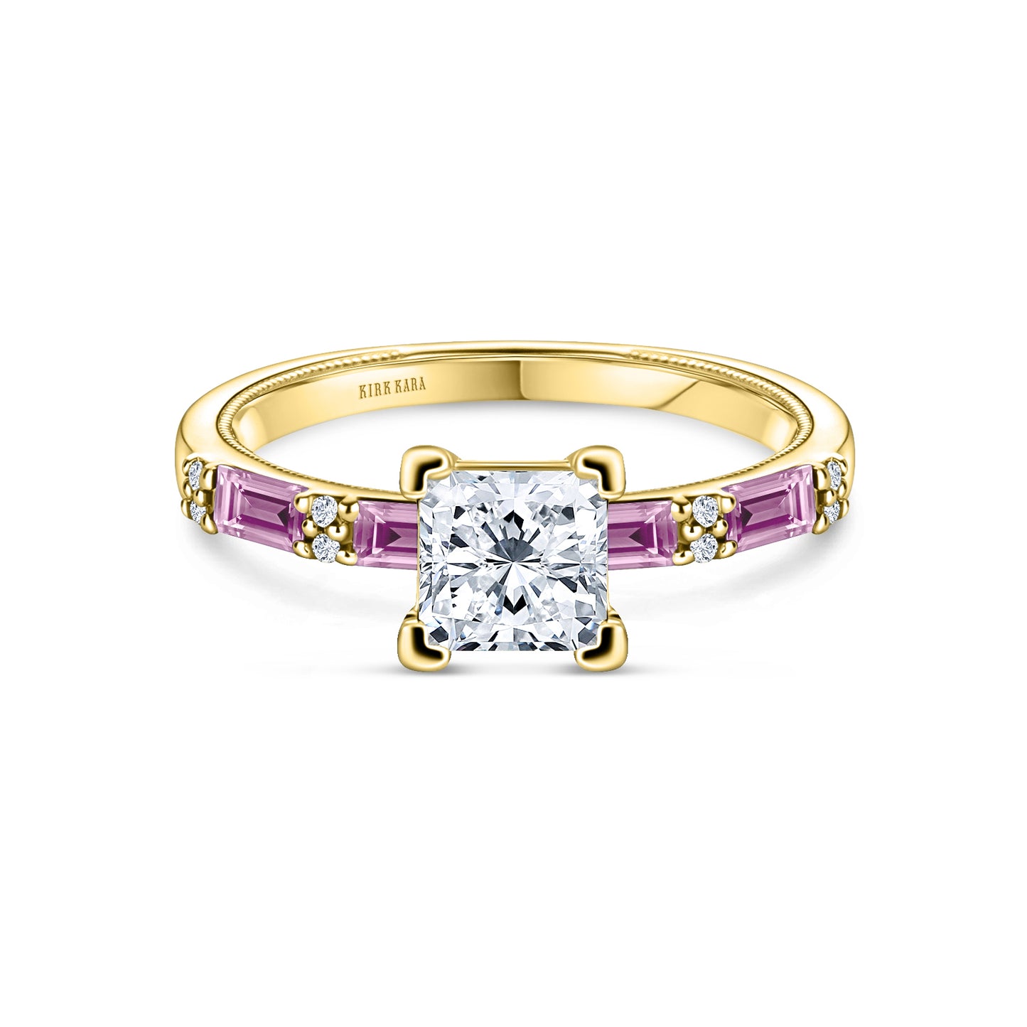 Pink Sapphire Baguette Diamond Engagement Ring