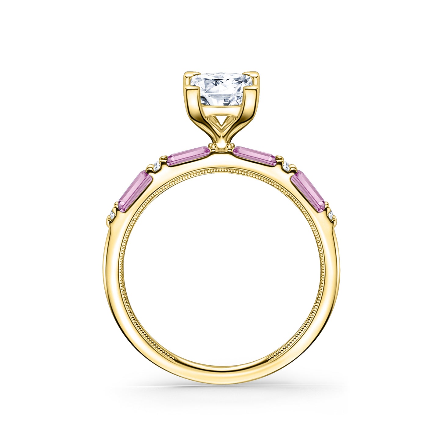 Pink Sapphire Baguette Diamond Engagement Ring