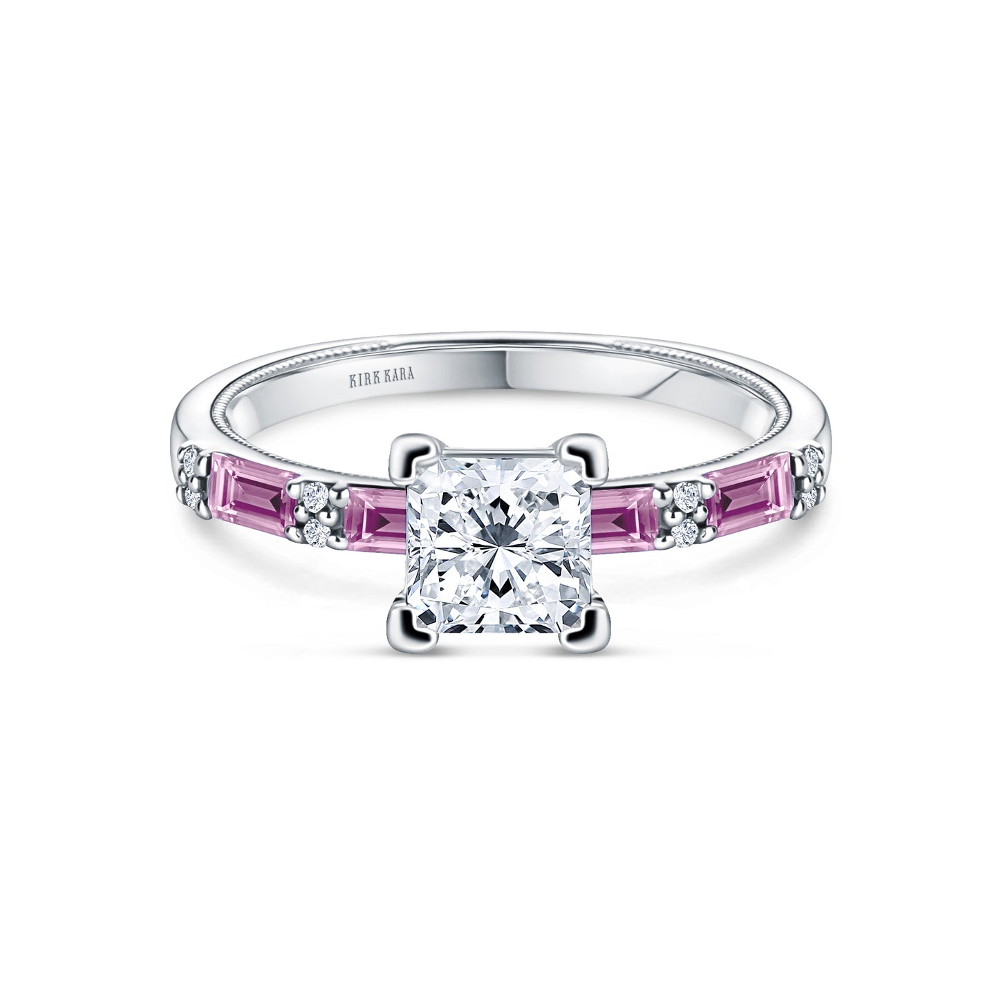 Pink Sapphire Baguette Diamond Engagement Ring