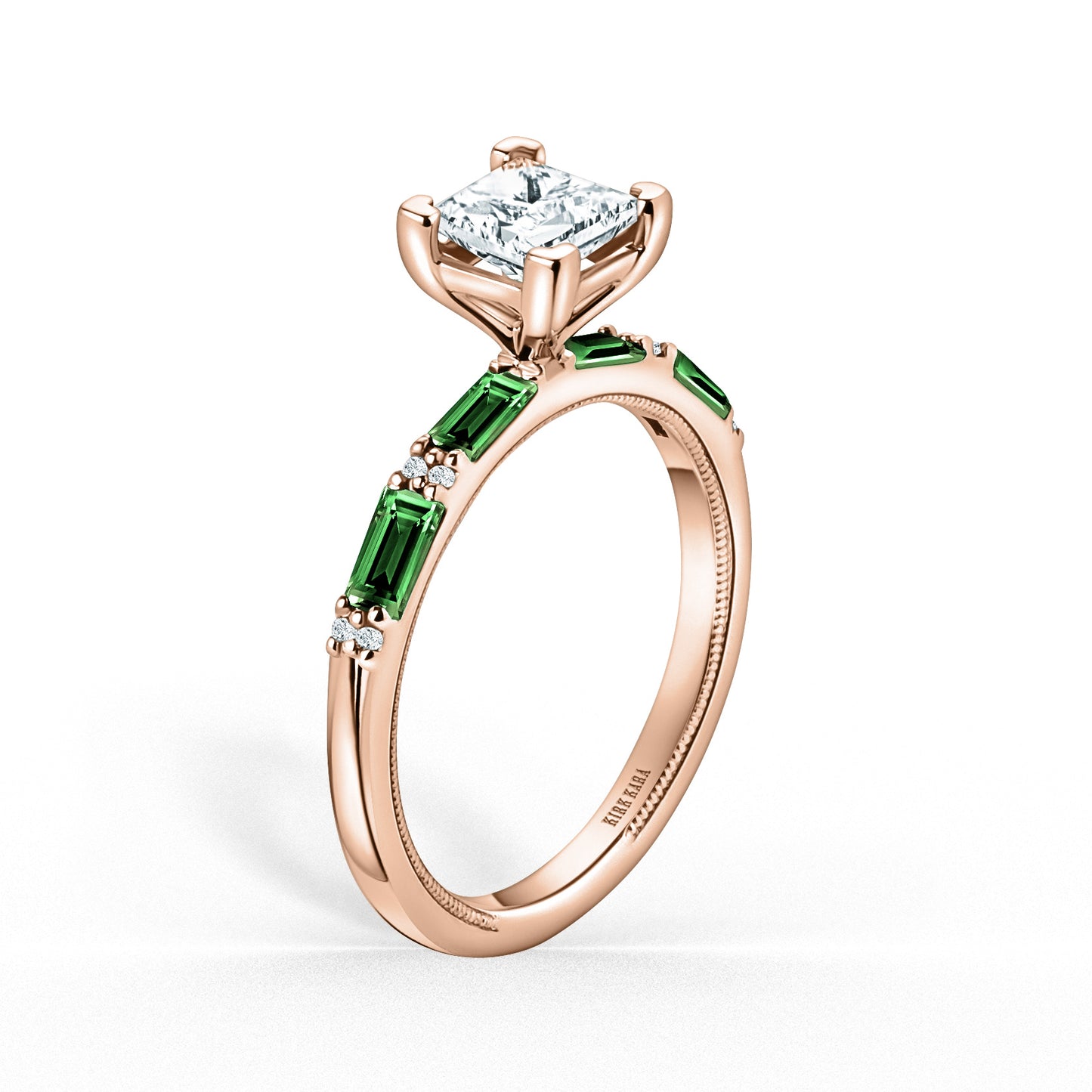 Tsavorite Baguette Diamond Engagement Ring