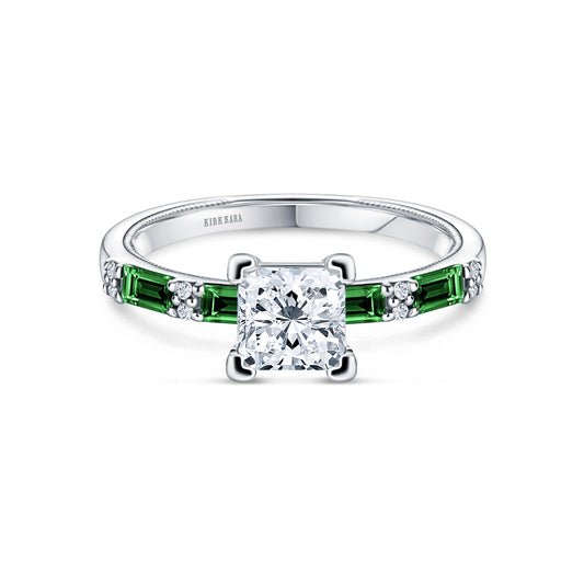 Tsavorite Baguette Diamond Engagement Ring