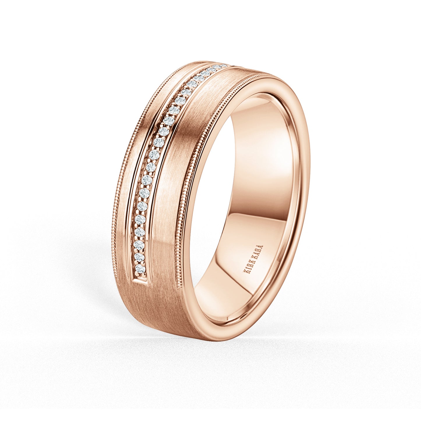 Diamond Pavé Accent Satin Wedding Band, 7mm