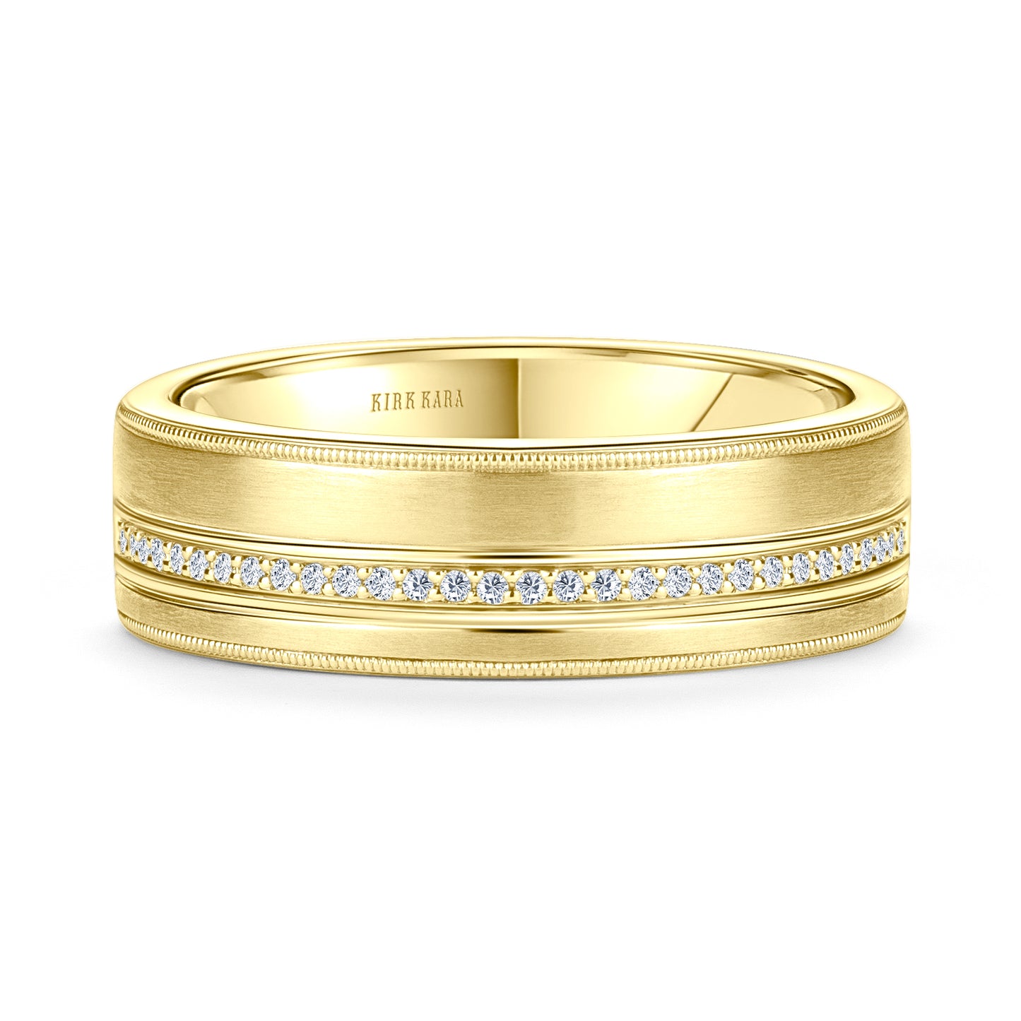 Diamond Pavé Accent Satin Wedding Band, 7mm