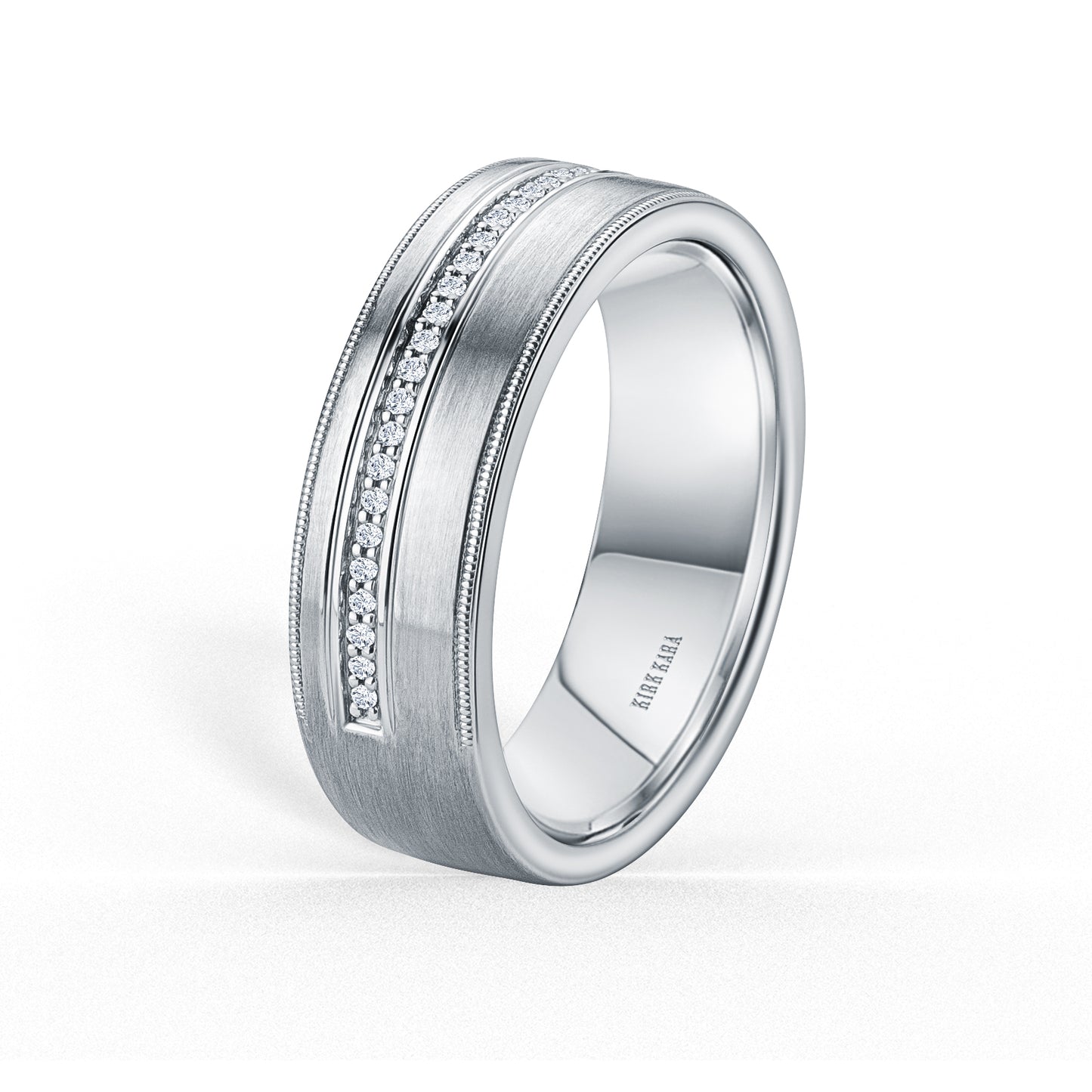Diamond Pavé Accent Satin Wedding Band, 7mm