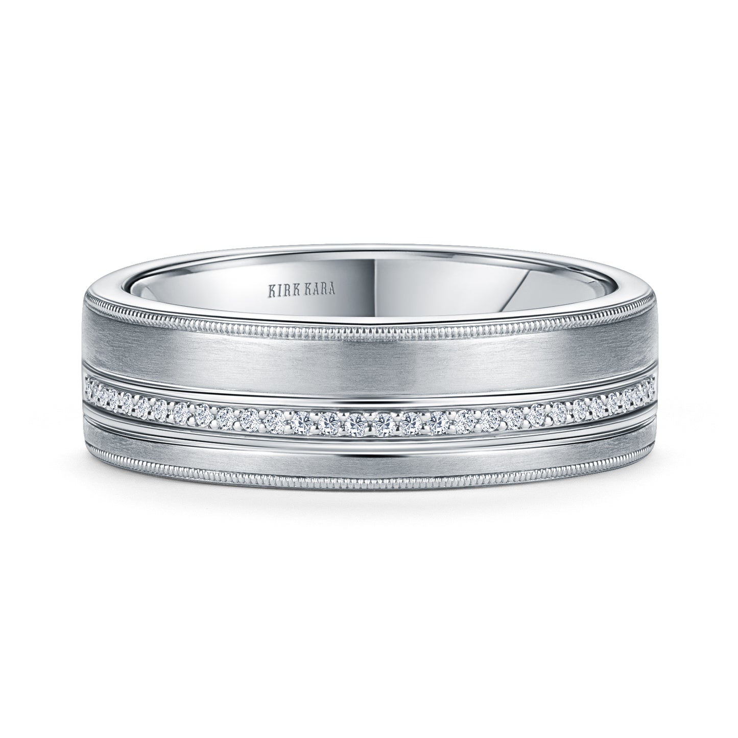 Diamond Pavé Accent Satin Wedding Band, 7mm