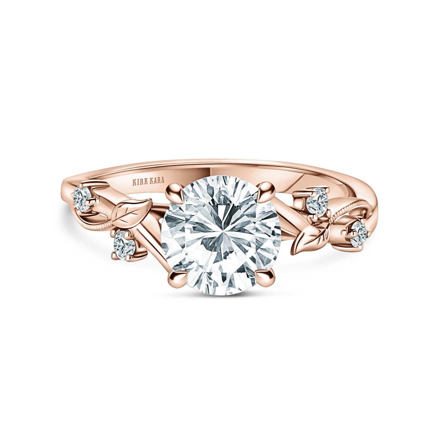 Leaf Accent Diamond Cathedral Engagement Ring