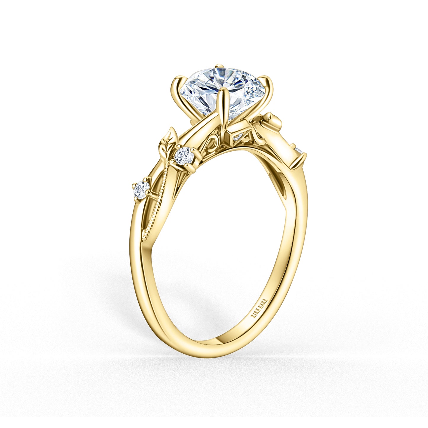 Leaf Accent Diamond Cathedral Engagement Ring